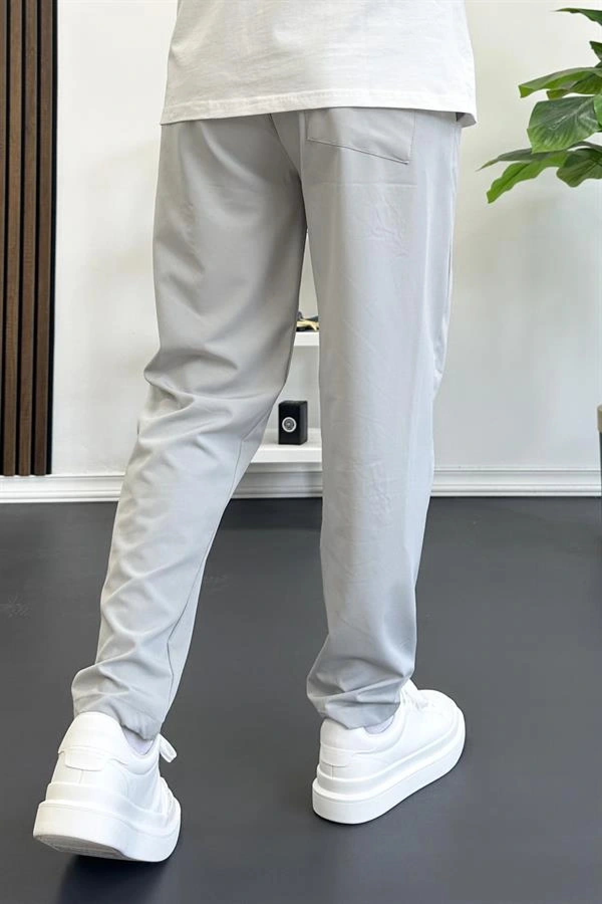 Erkek Beli Lastikli Jogger Pantolon Açık Gri Edw354