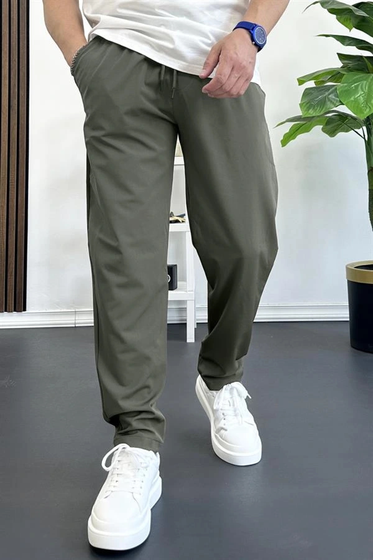 Erkek Beli Lastikli Jogger Pantolon Yeşil Edw354