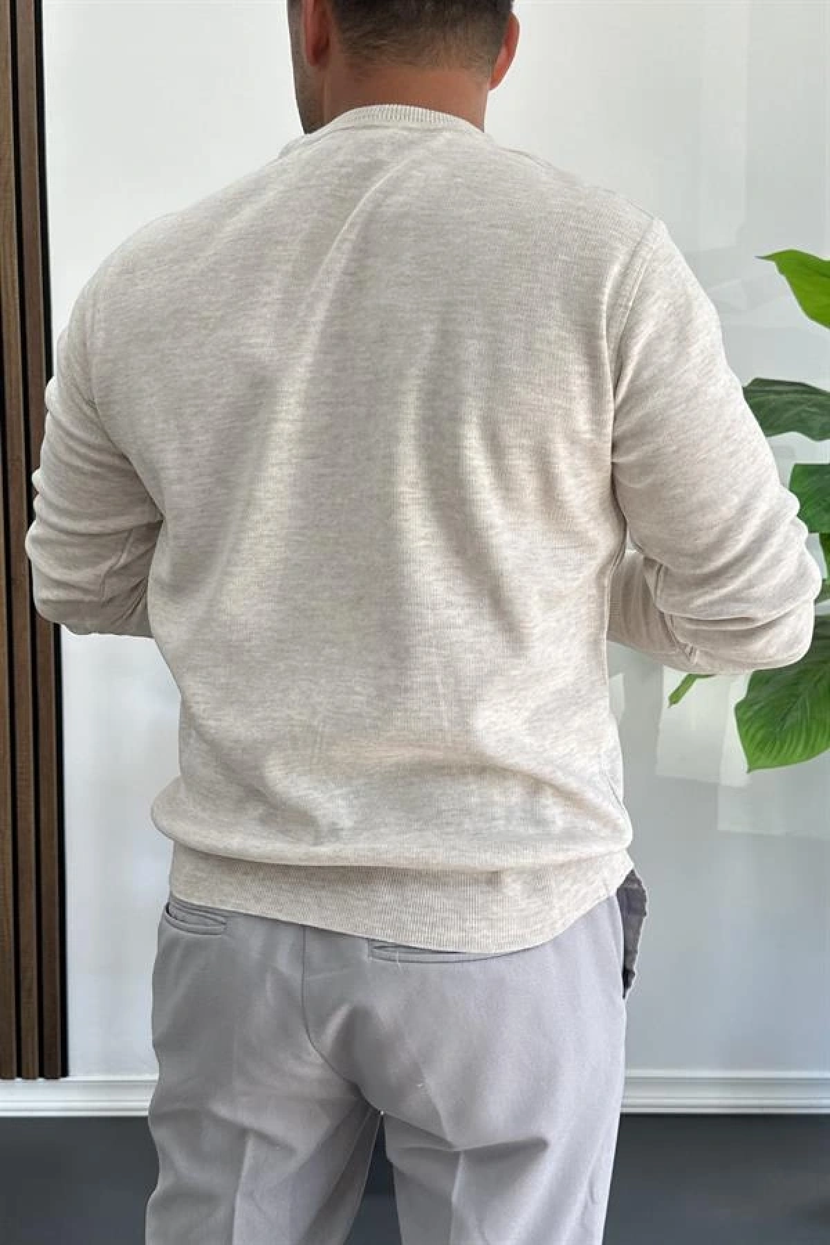 Erkek Bisiklet Yaka Normal Kalıp Kazak Krem Edw410