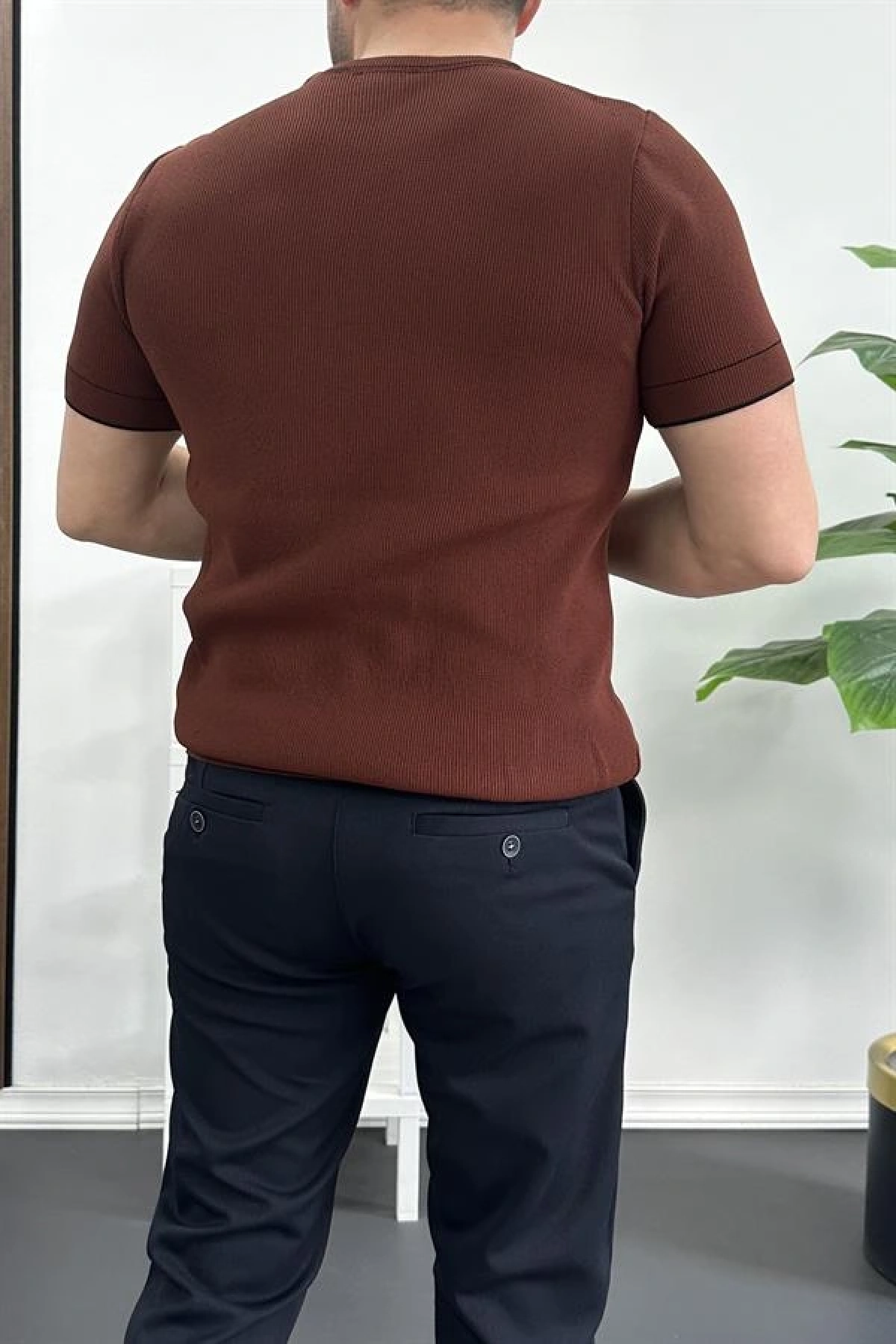 Erkek Bisiklet Yaka Triko Tişört Kiremit Edw233