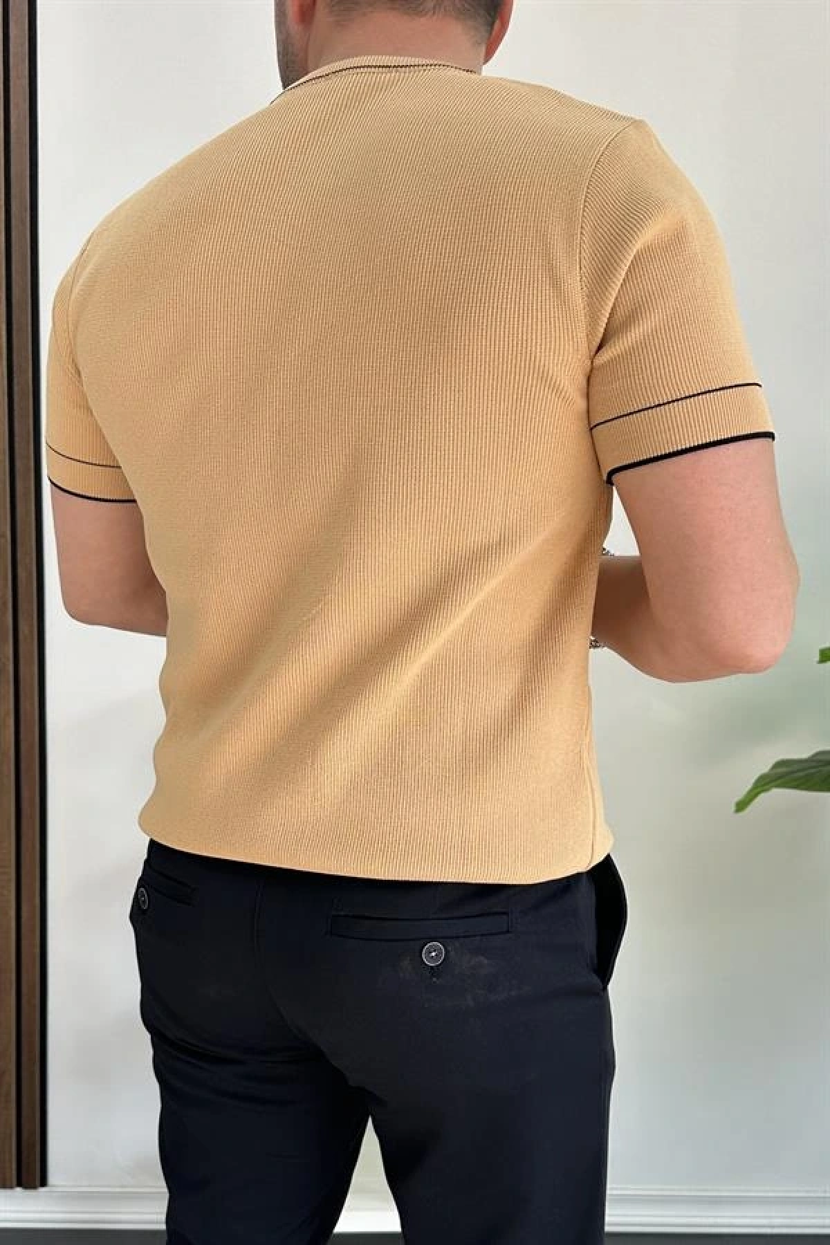 Erkek Bisiklet Yaka Triko Tişört Sarı Edw233
