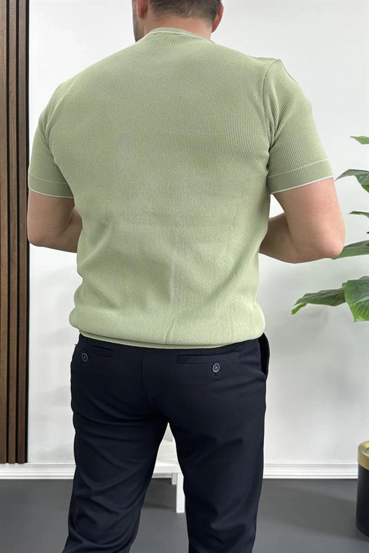 Erkek Bisiklet Yaka Triko Tişört Yeşil Edw233