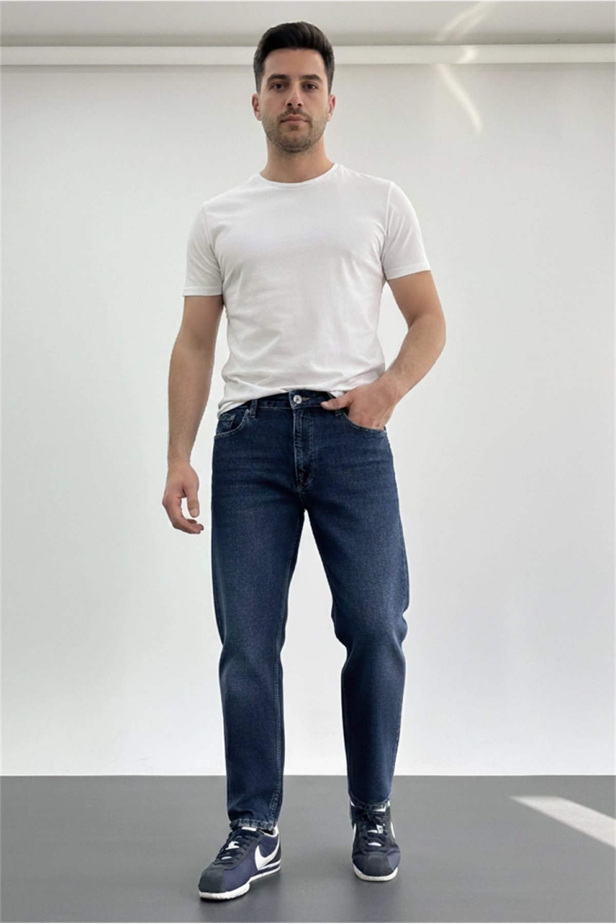 Erkek Boyfriend Geniş Kesim Kot Pantolon Lacivert Edw425