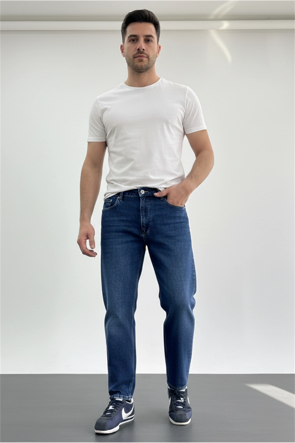 Erkek Boyfriend Geniş Kesim Kot Pantolon Mavi Edw425