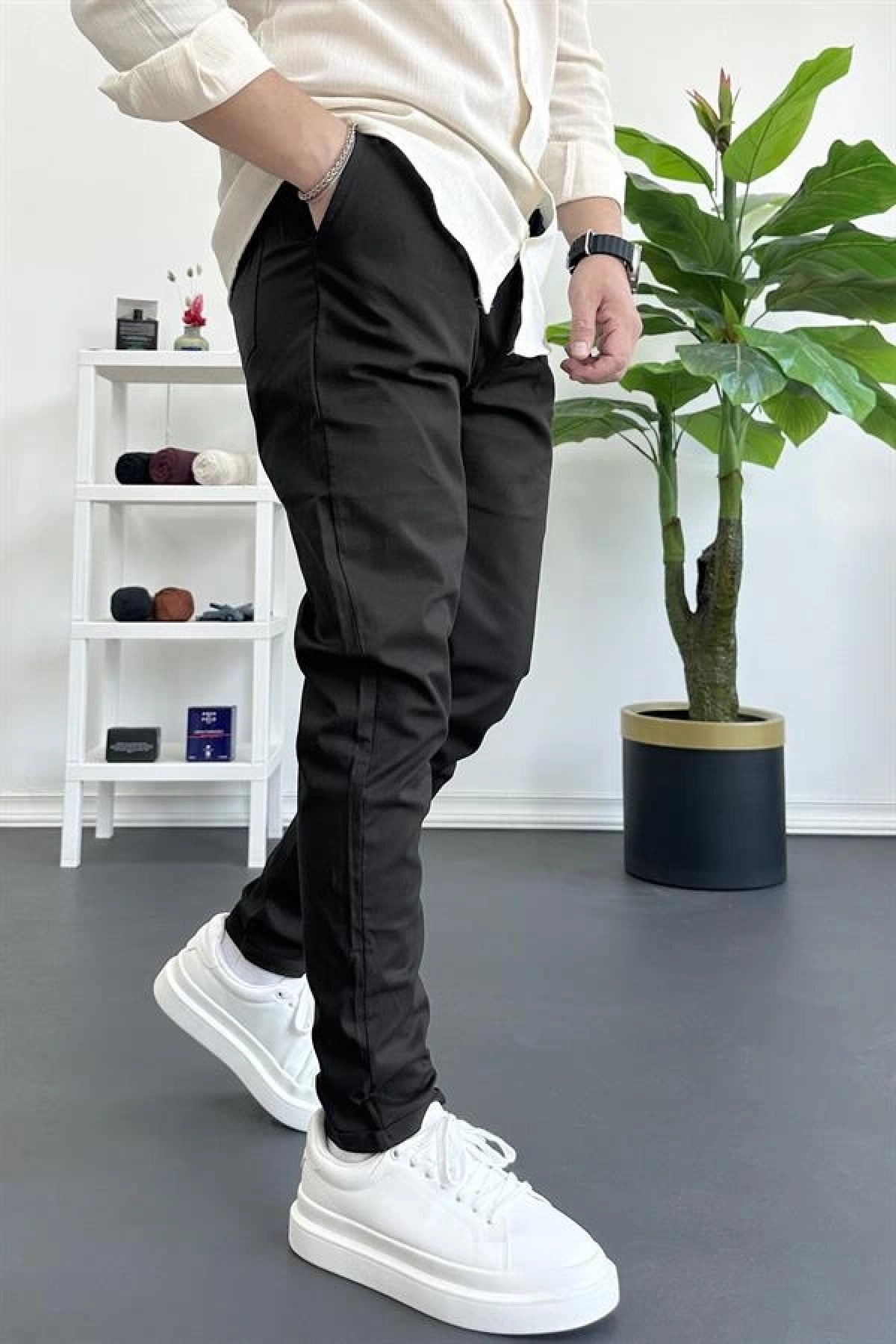 Erkek Dar Paça Jogger Pantolon Siyah Edw384