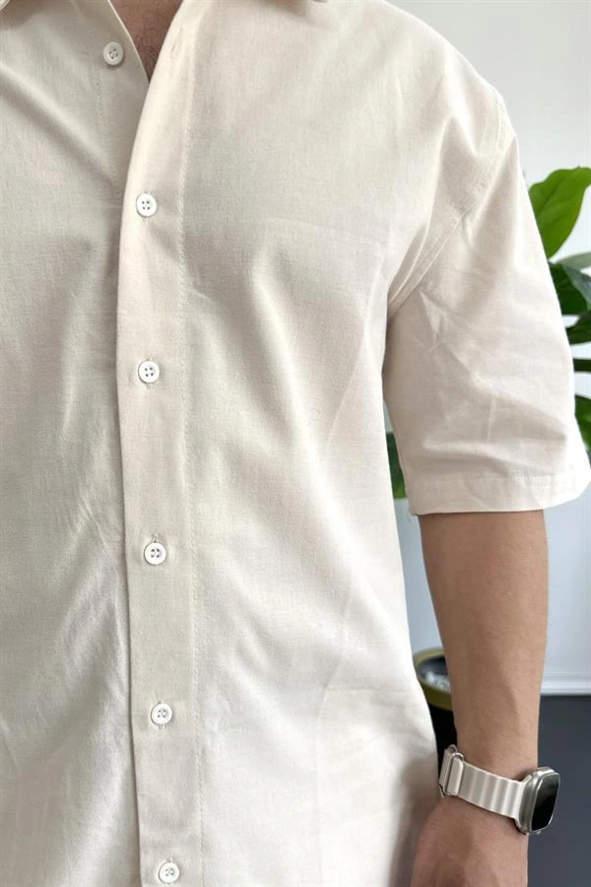 Erkek Oversize Büyük Kalıp Pamuklu Kumaş Krem edw363