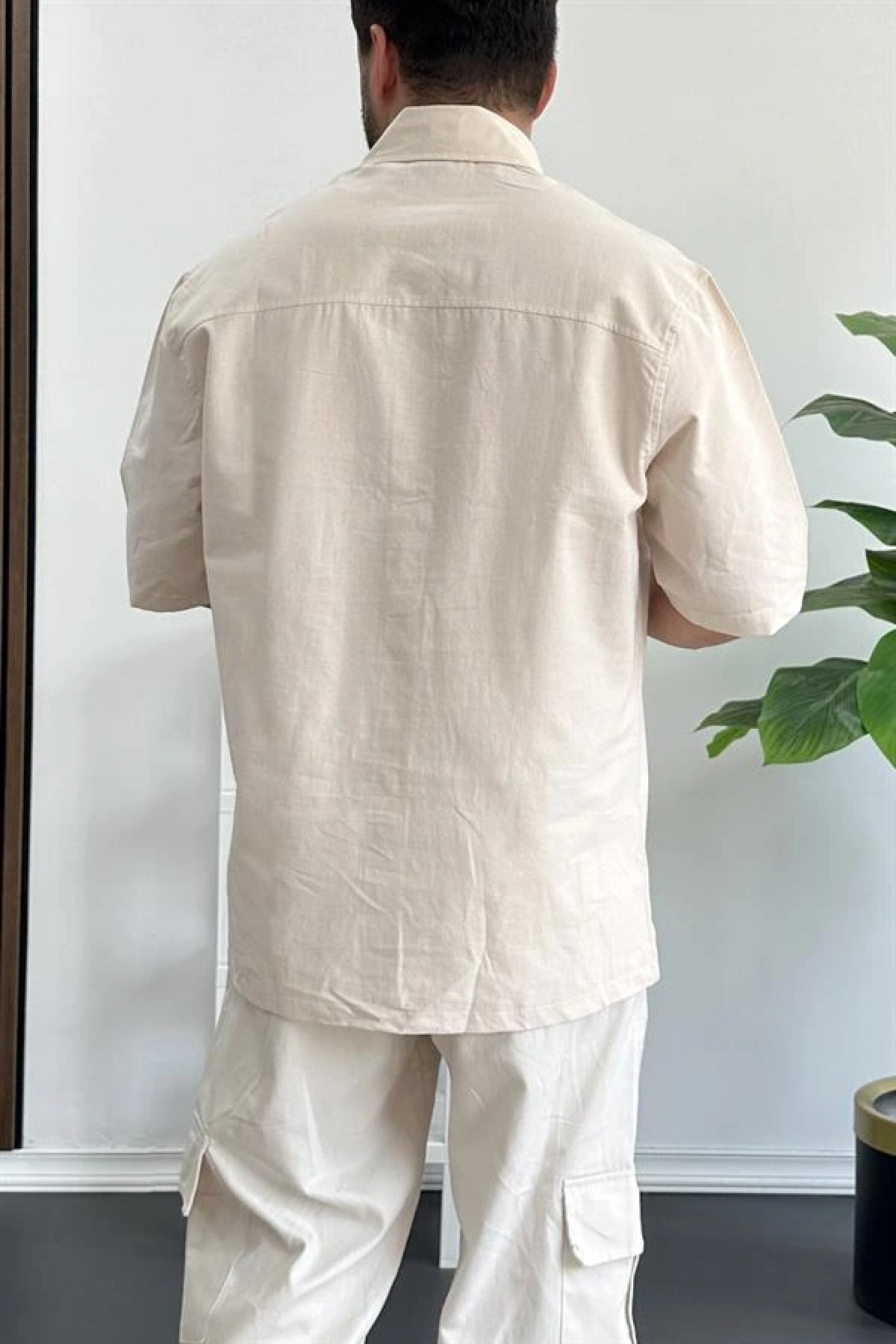 Erkek Oversize Büyük Kalıp Pamuklu Kumaş Krem edw363