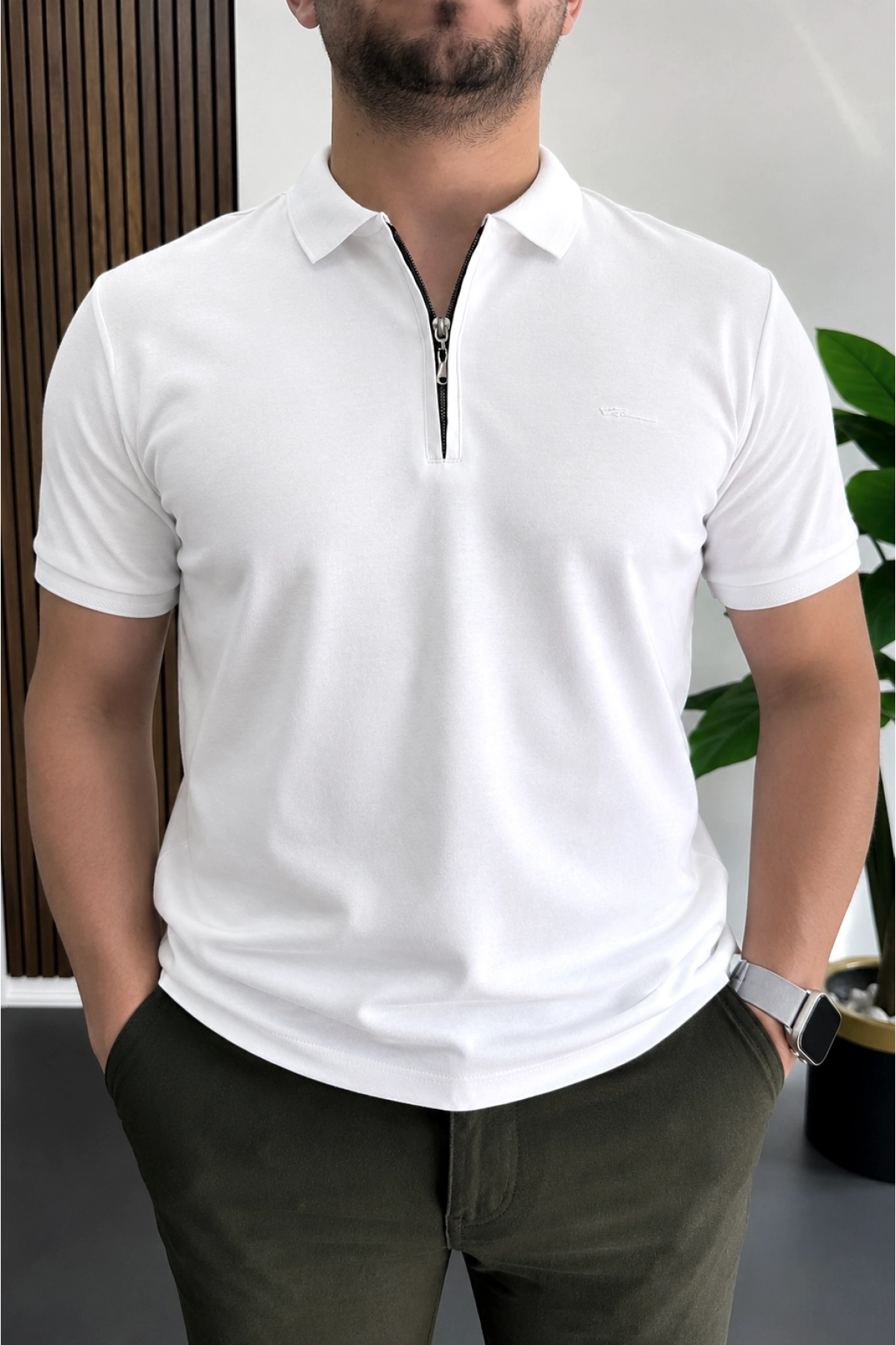 Erkek Pamuklu Soft Polo Yaka Tişört Beyaz Edw500