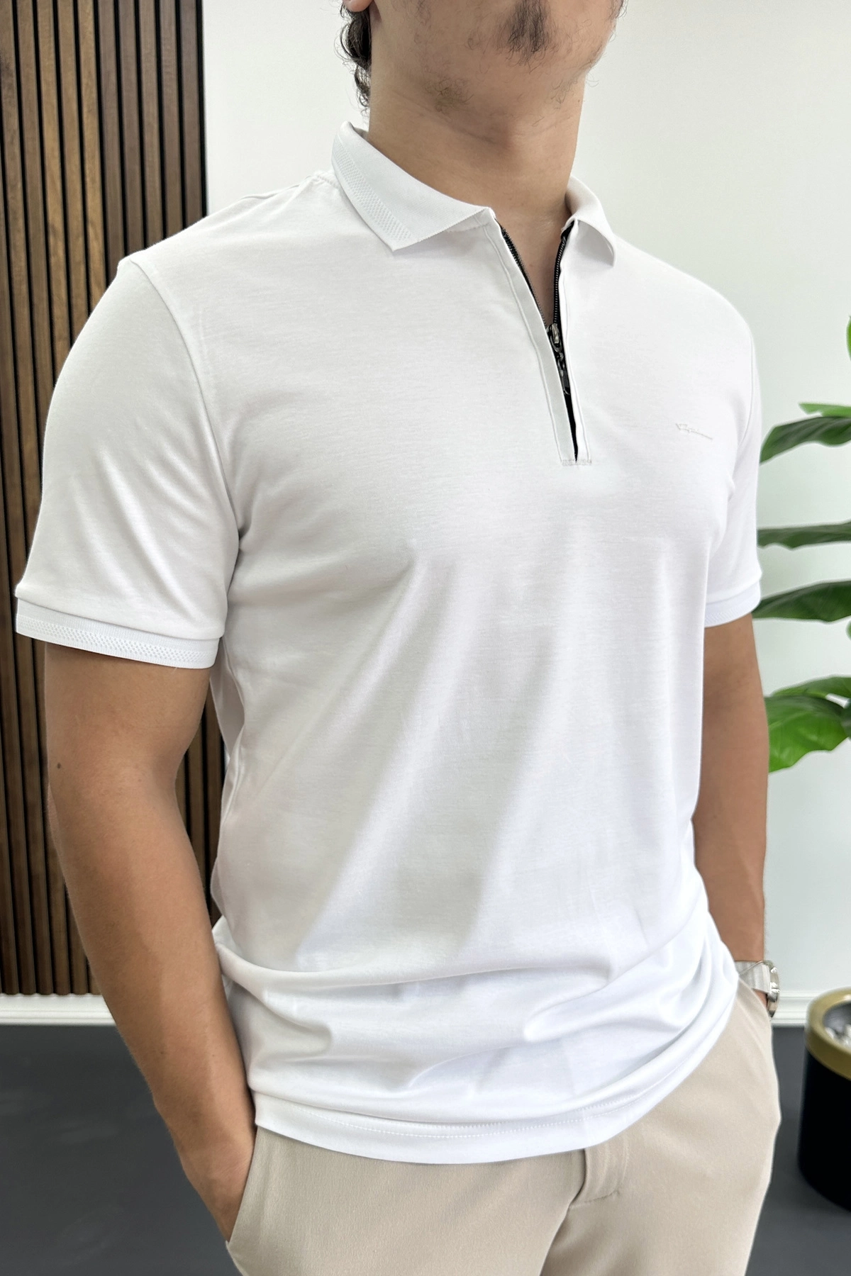 Erkek Pamuklu Soft Polo Yaka Tişört Beyaz Edw500