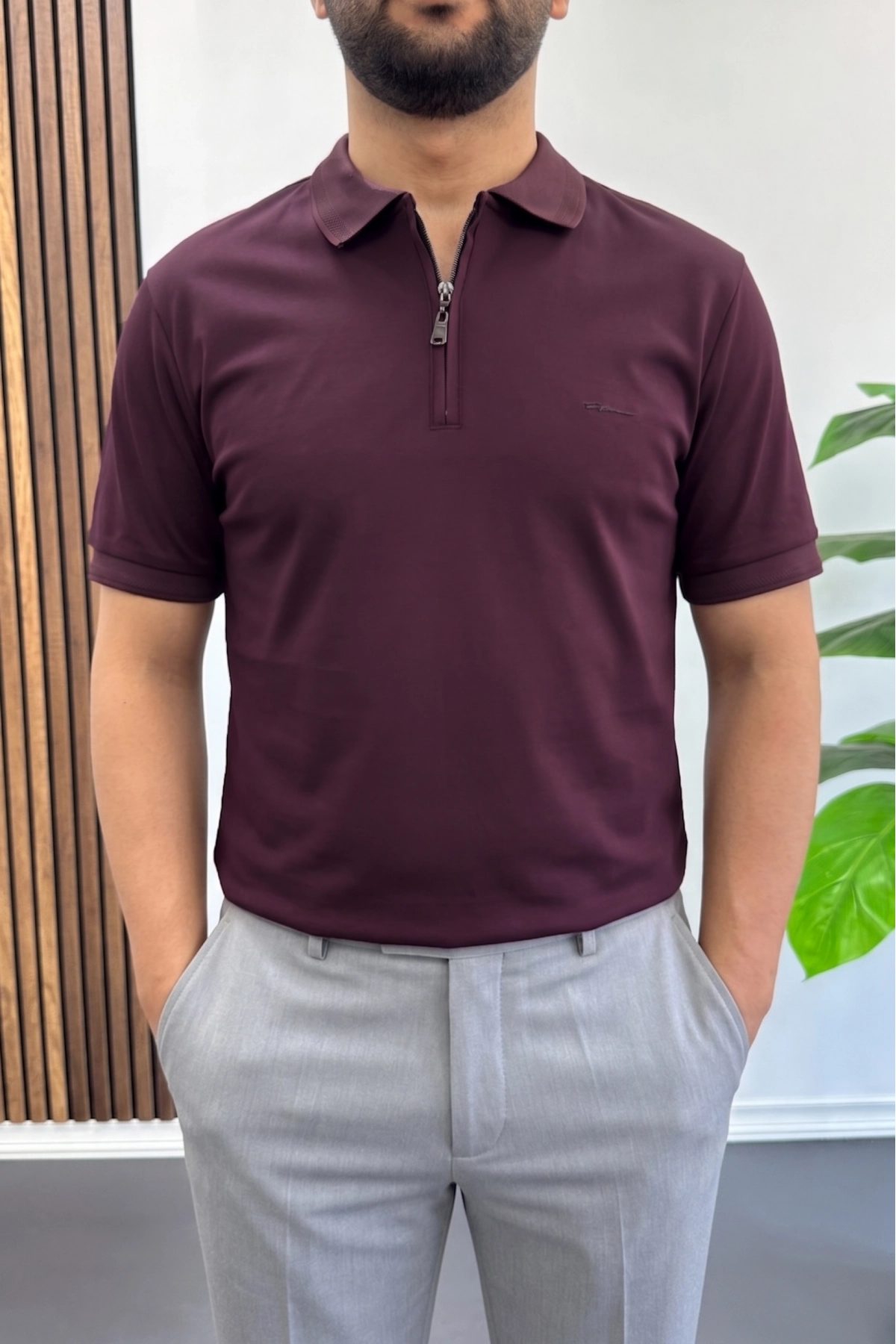 Erkek Pamuklu Soft Polo Yaka Tişört Bordo Edw500