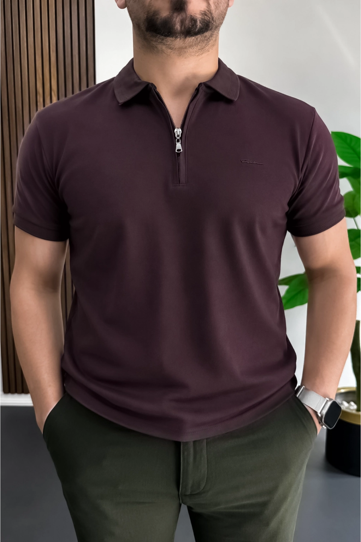 Erkek Pamuklu Soft Polo Yaka Tişört Bordo Edw500