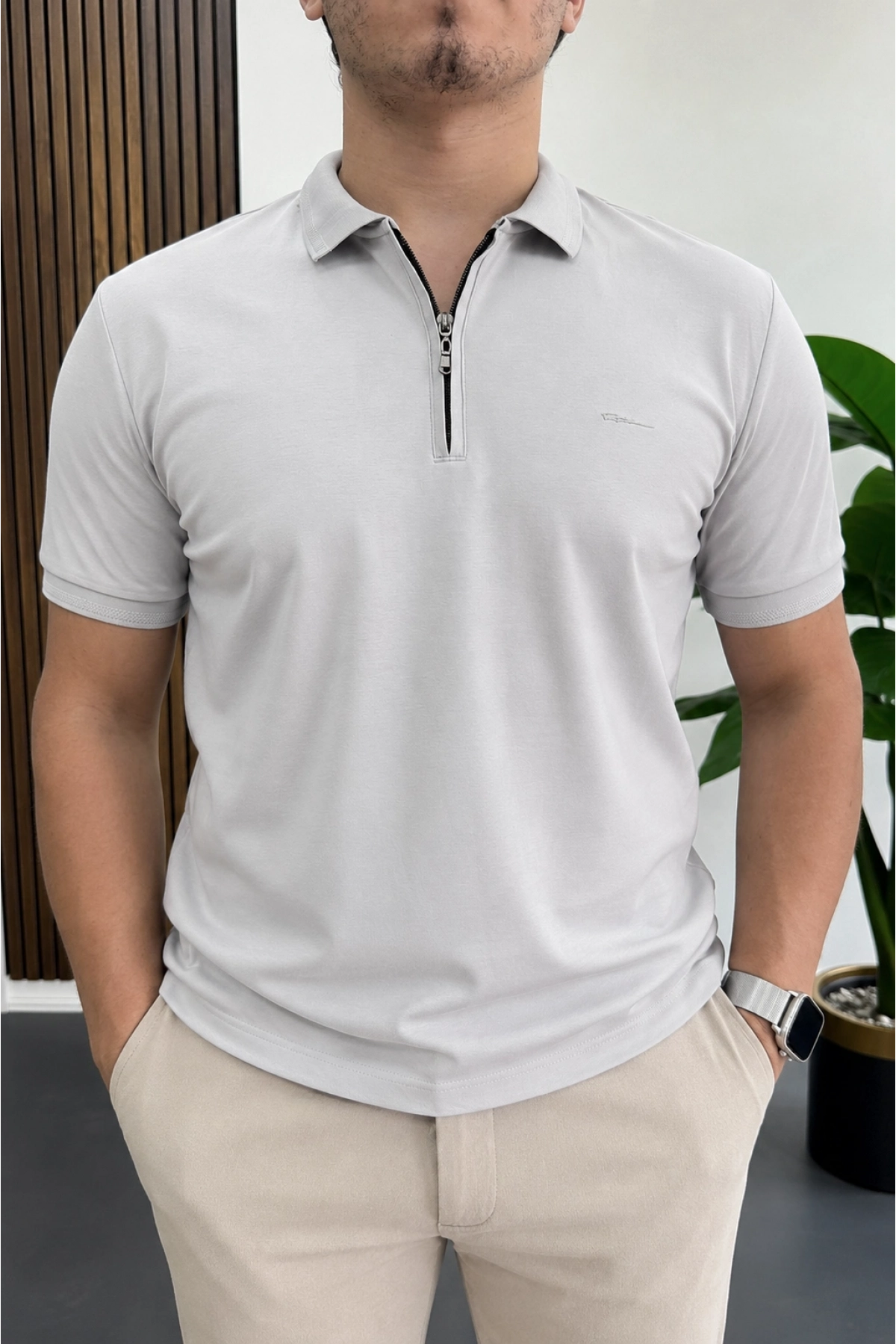 Erkek Pamuklu Soft Polo Yaka Tişört Gri Edw500