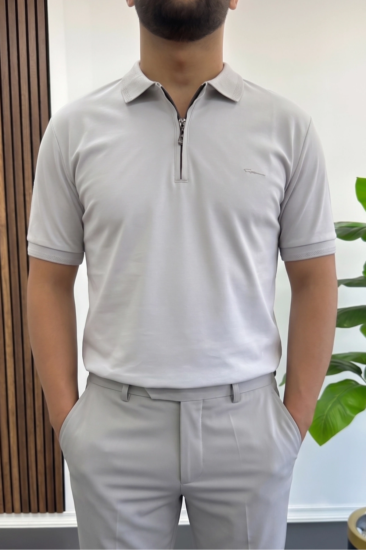 Erkek Pamuklu Soft Polo Yaka Tişört Gri Edw500
