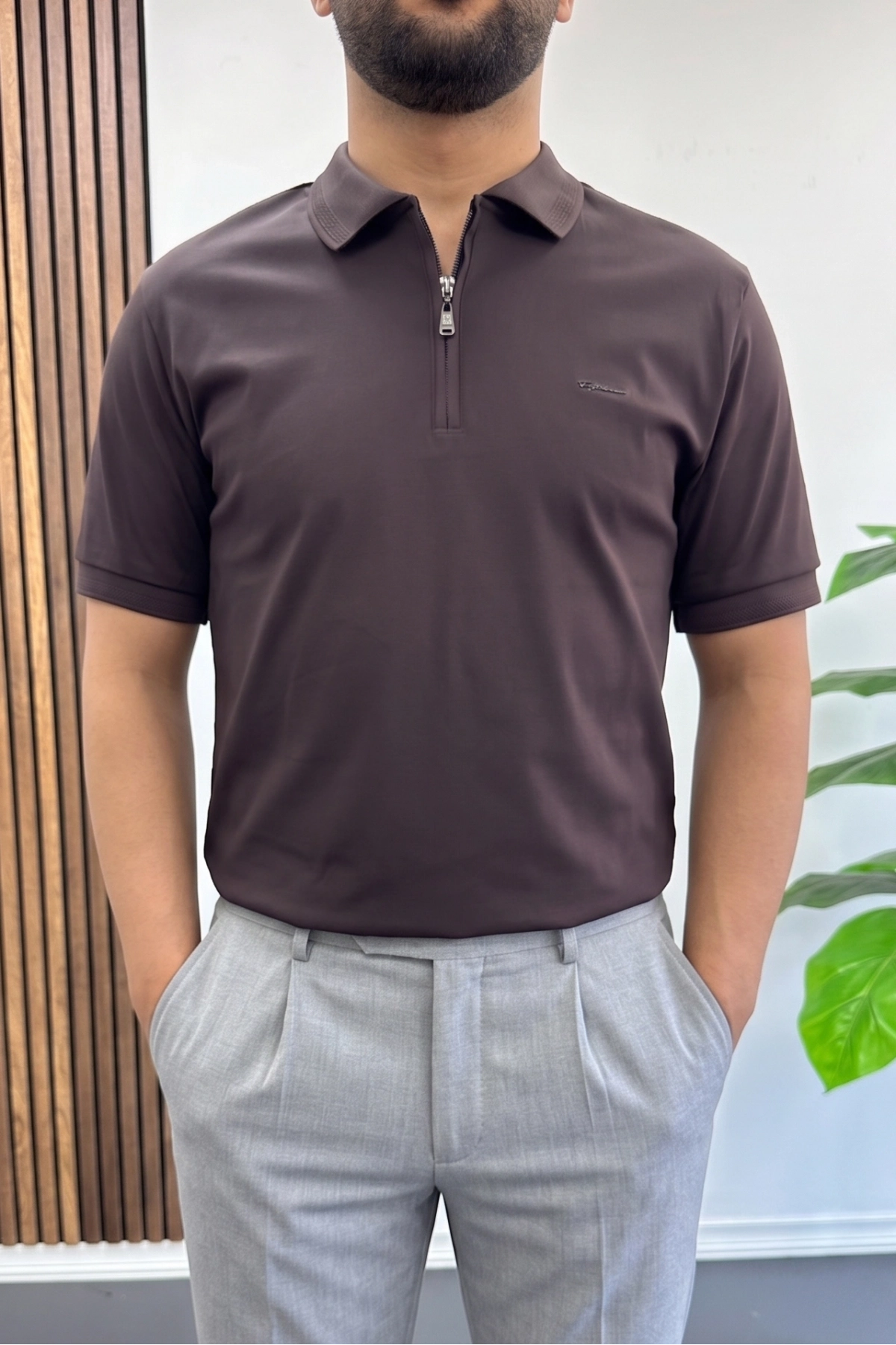 Erkek Pamuklu Soft Polo Yaka Tişört Kahverengi Edw500