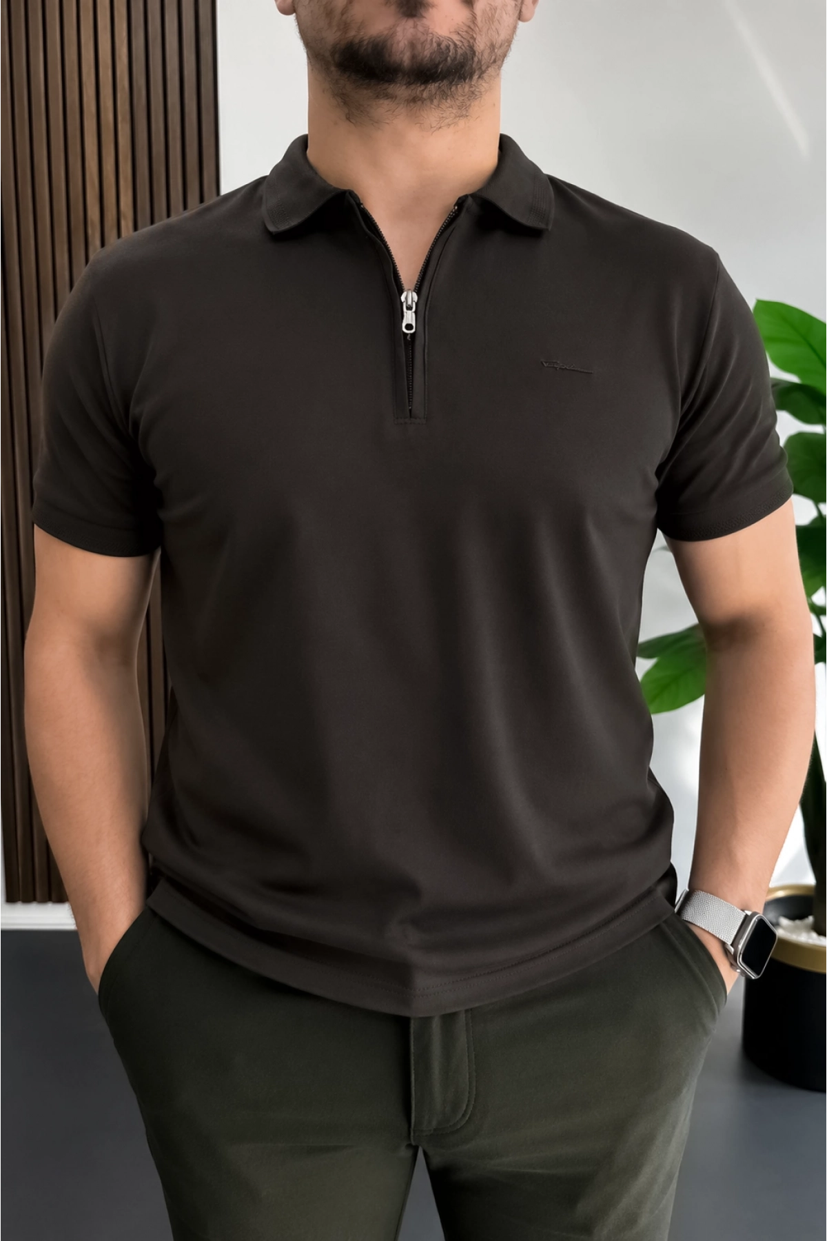 Erkek Pamuklu Soft Polo Yaka Tişört Kahverengi Edw500