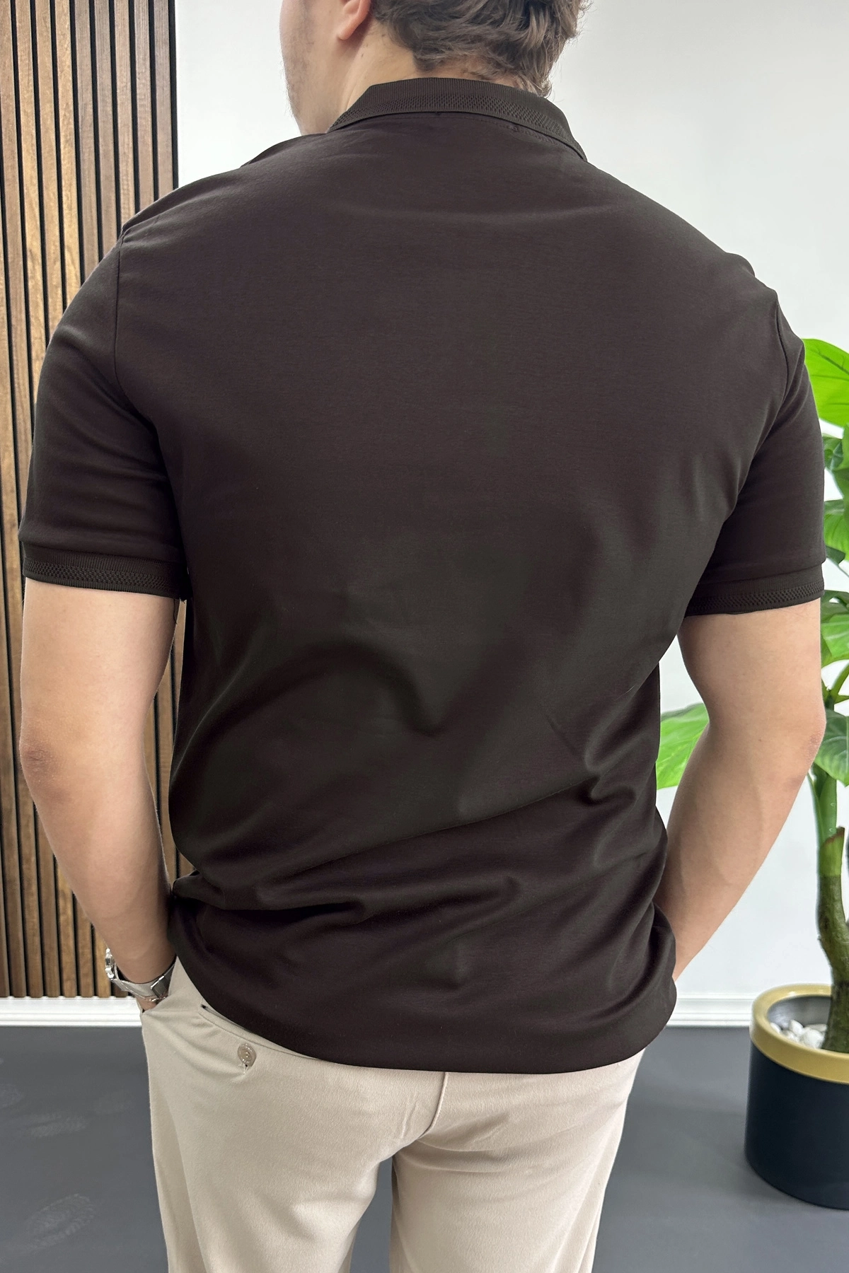 Erkek Pamuklu Soft Polo Yaka Tişört Kahverengi Edw500