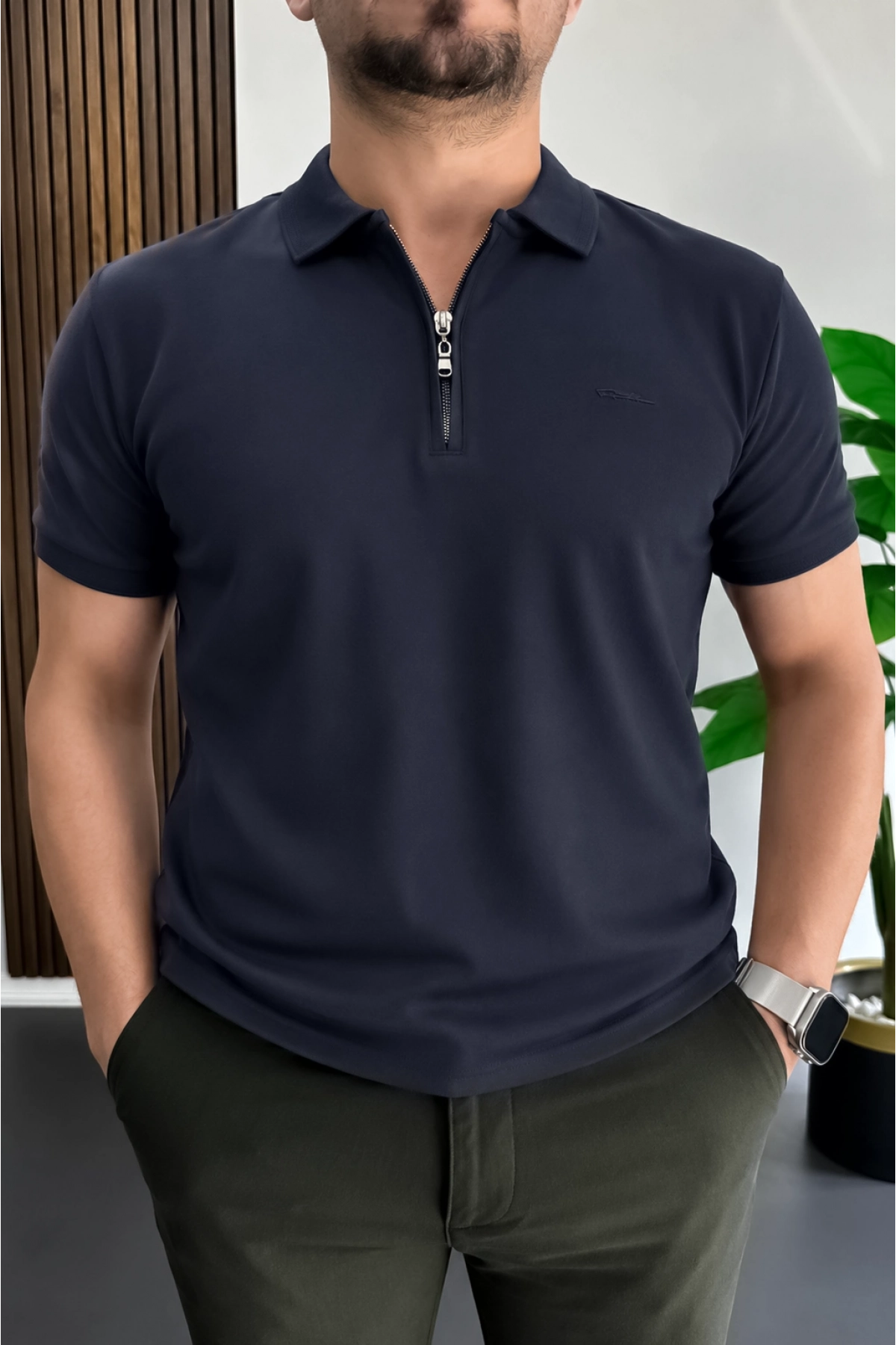 Erkek Pamuklu Soft Polo Yaka Tişört Lacivert Edw500