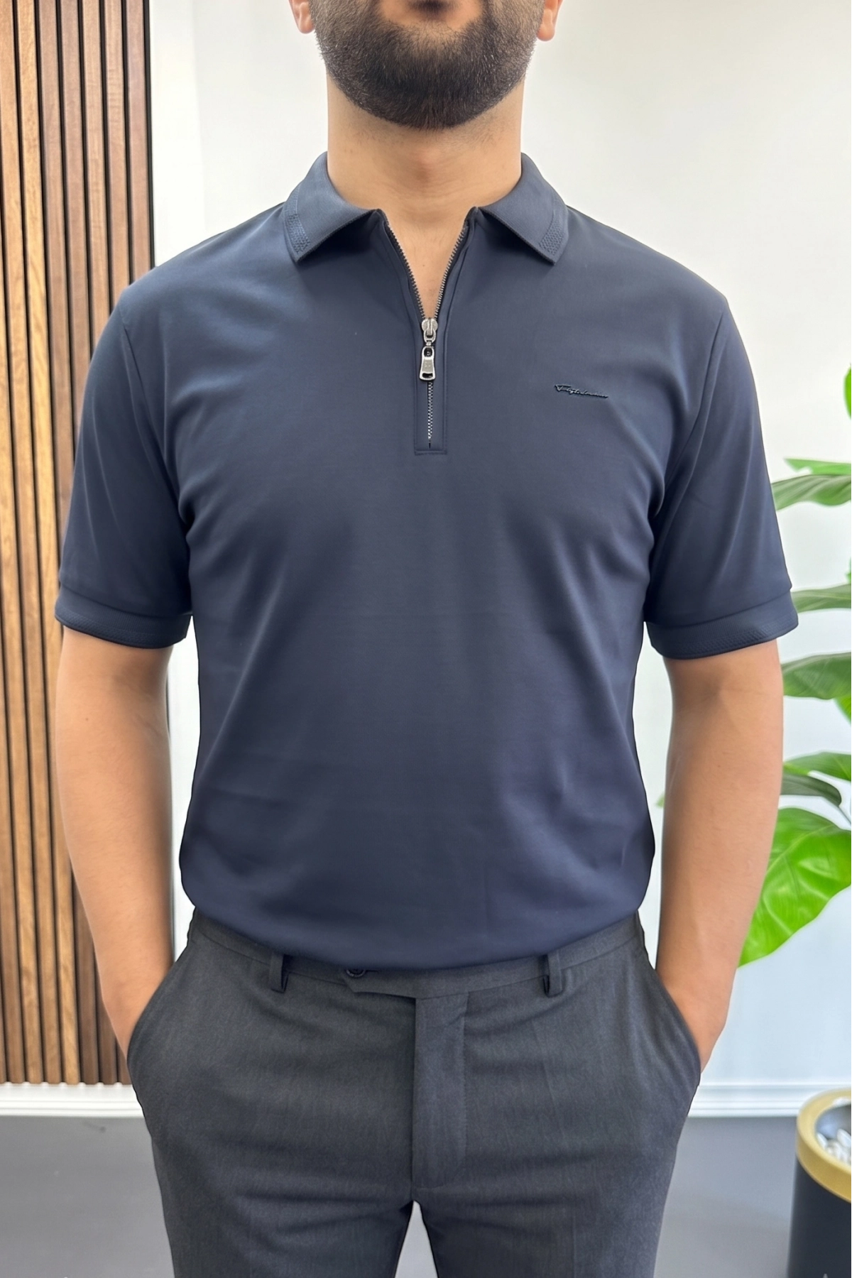 Erkek Pamuklu Soft Polo Yaka Tişört Lacivert Edw500
