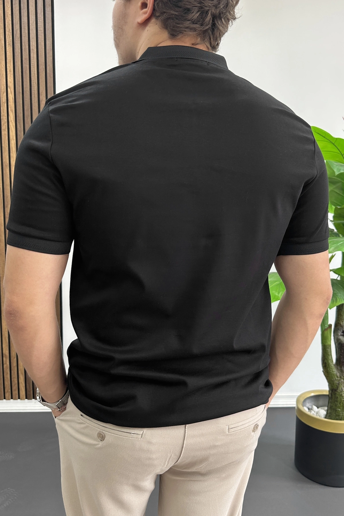 Erkek Pamuklu Soft Polo Yaka Tişört Siyah Edw500