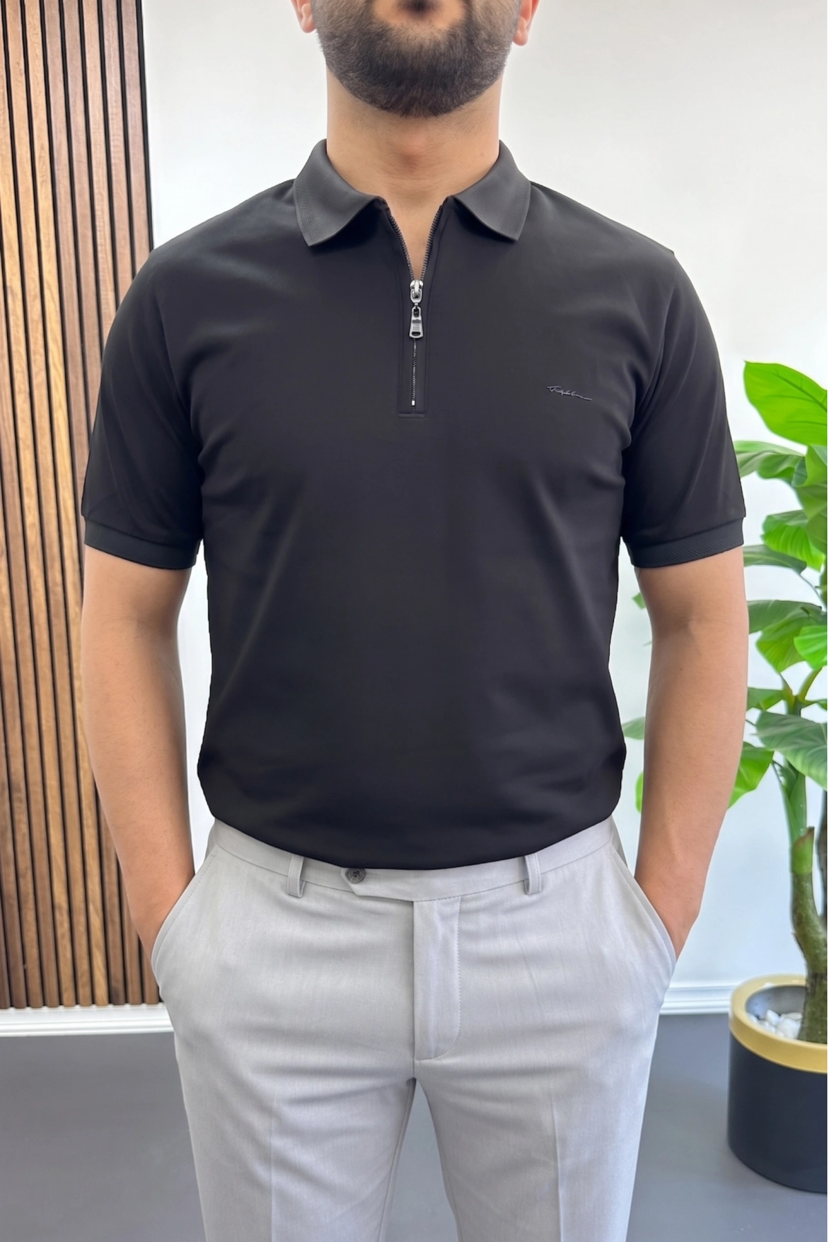 Erkek Pamuklu Soft Polo Yaka Tişört Siyah Edw500
