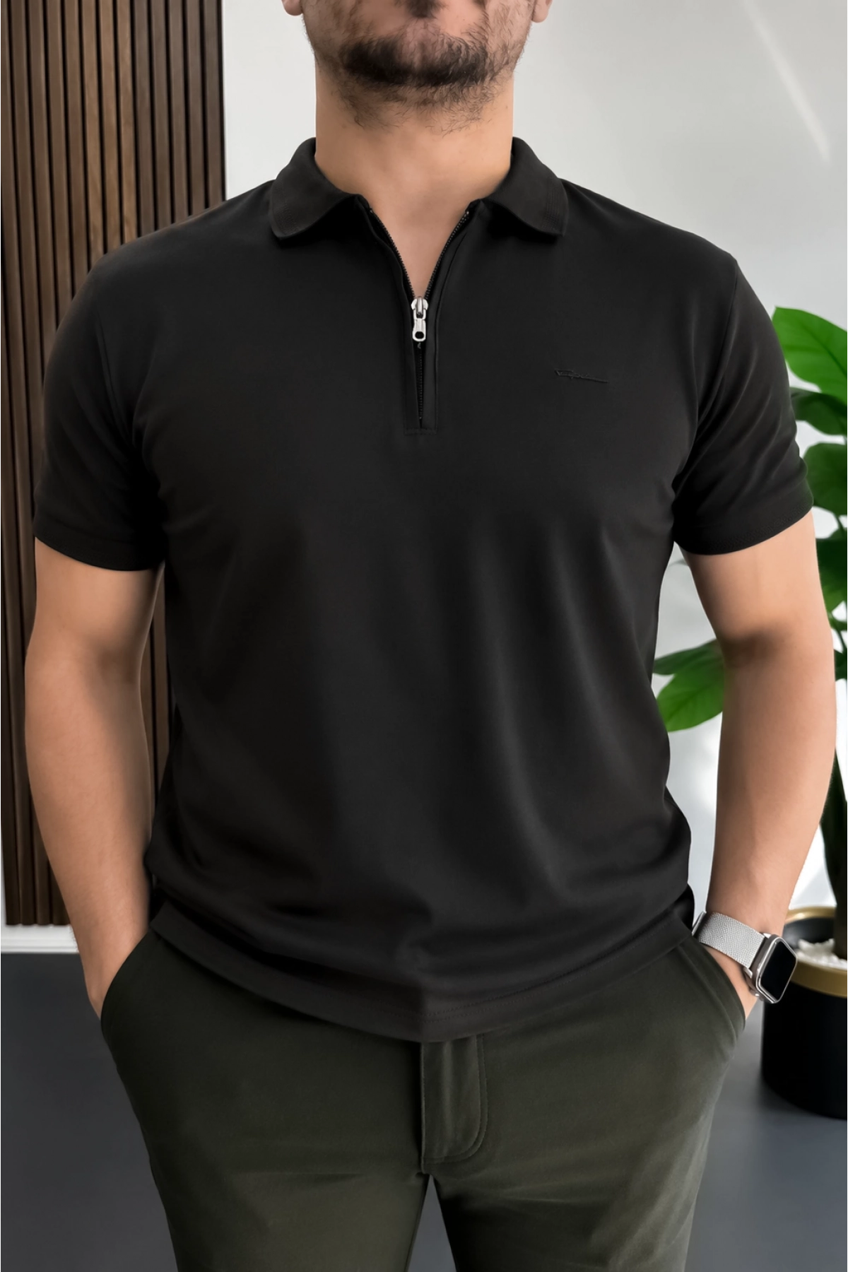 Erkek Pamuklu Soft Polo Yaka Tişört Siyah Edw500