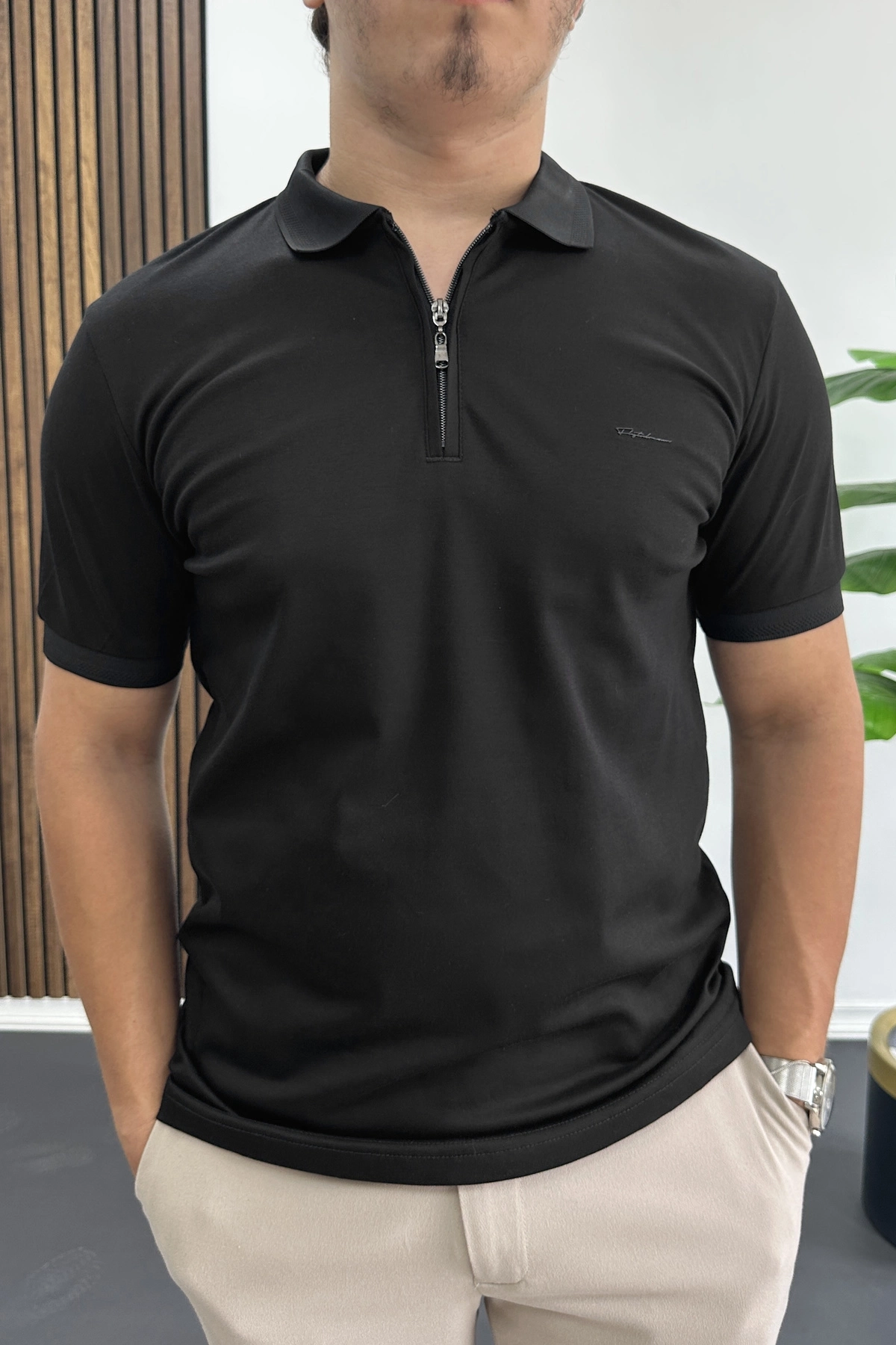Erkek Pamuklu Soft Polo Yaka Tişört Siyah Edw500