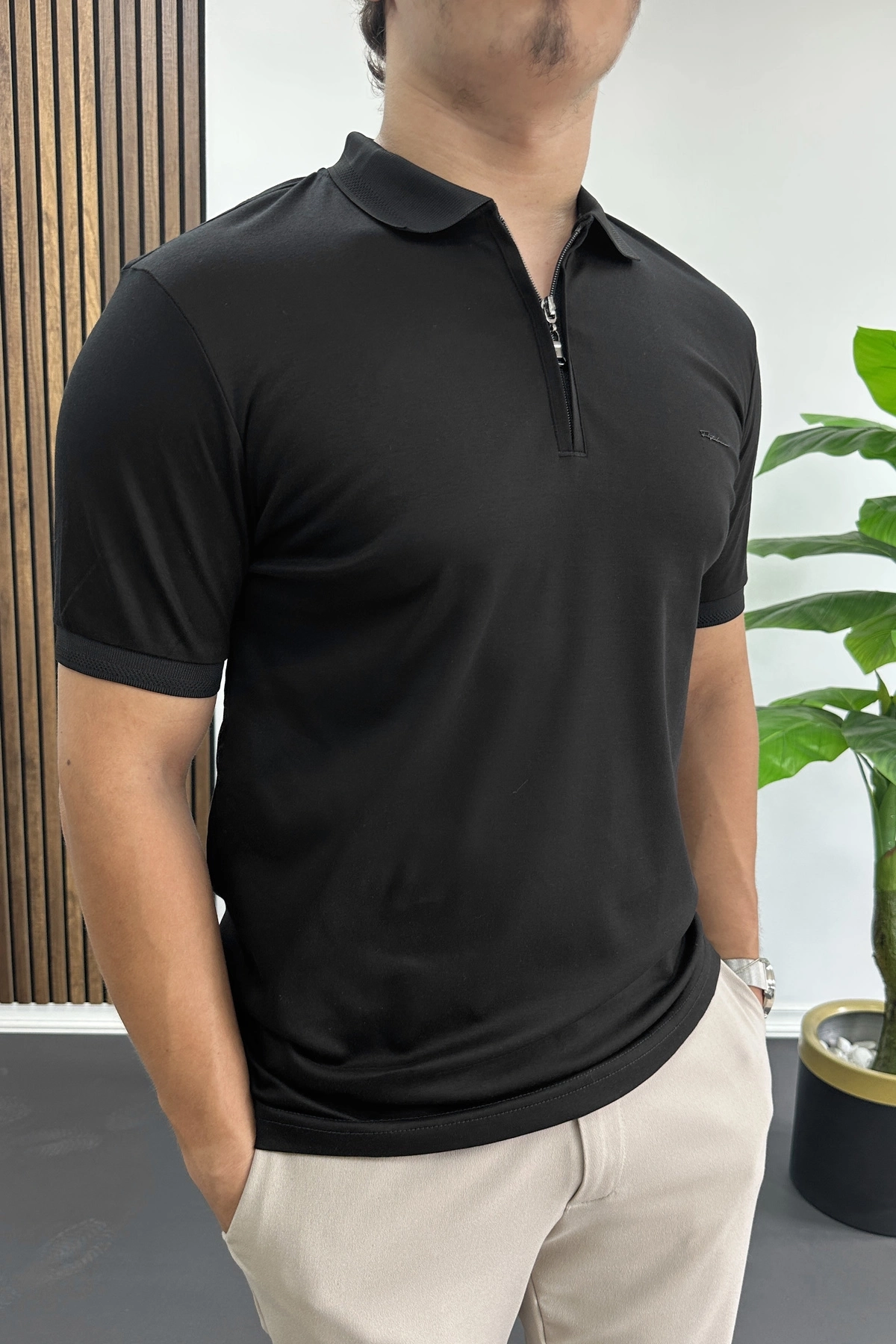 Erkek Pamuklu Soft Polo Yaka Tişört Siyah Edw500