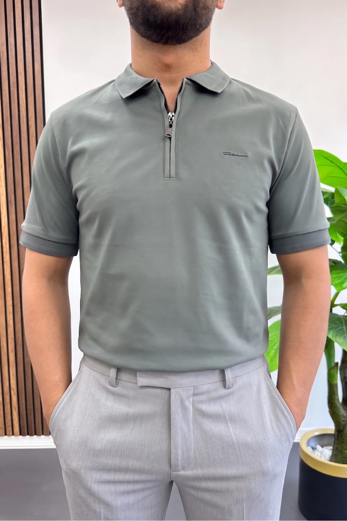 Erkek Pamuklu Soft Polo Yaka Tişört Yeşil Edw500