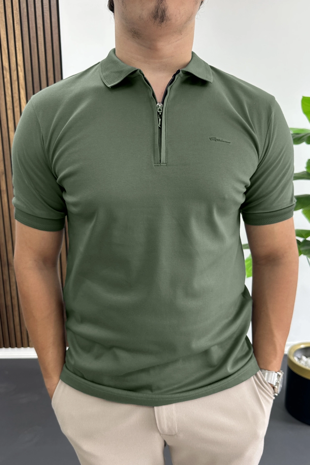 Erkek Pamuklu Soft Polo Yaka Tişört Yeşil Edw500