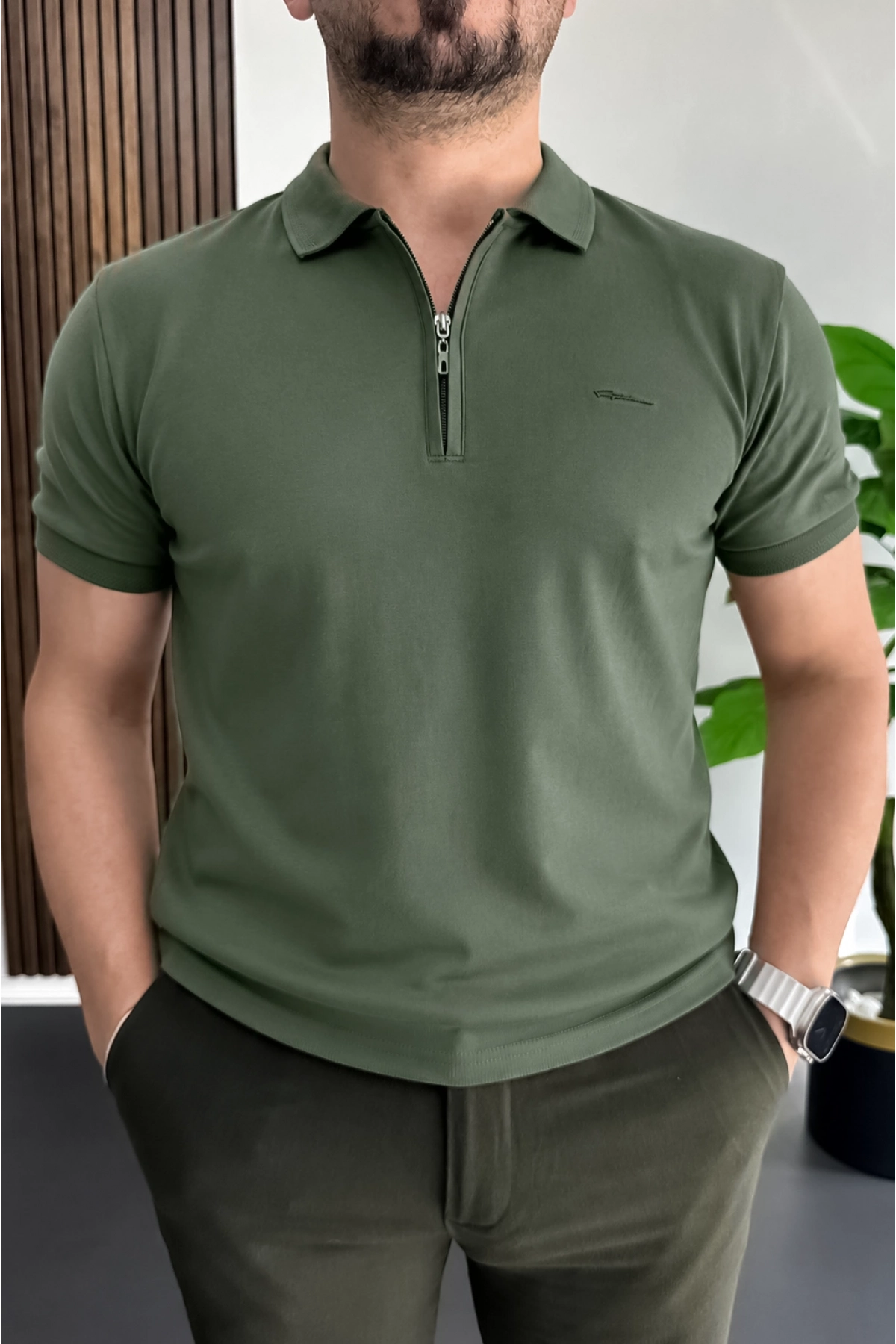 Erkek Pamuklu Soft Polo Yaka Tişört Yeşil Edw500