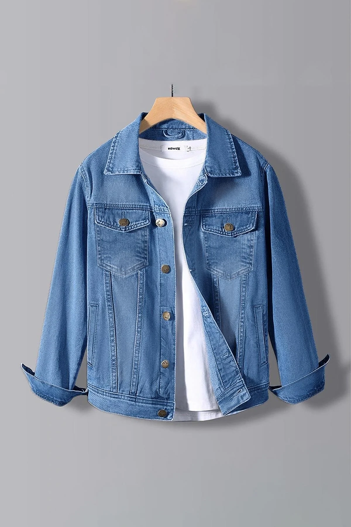 Erkek Slim Fit Denim Kot Ceket Mavi Edw397