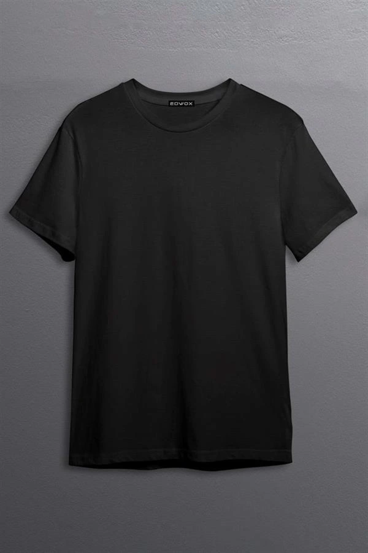Erkek Slim Fit Düz Bisiklet Yaka Siyah Tişört Edw028