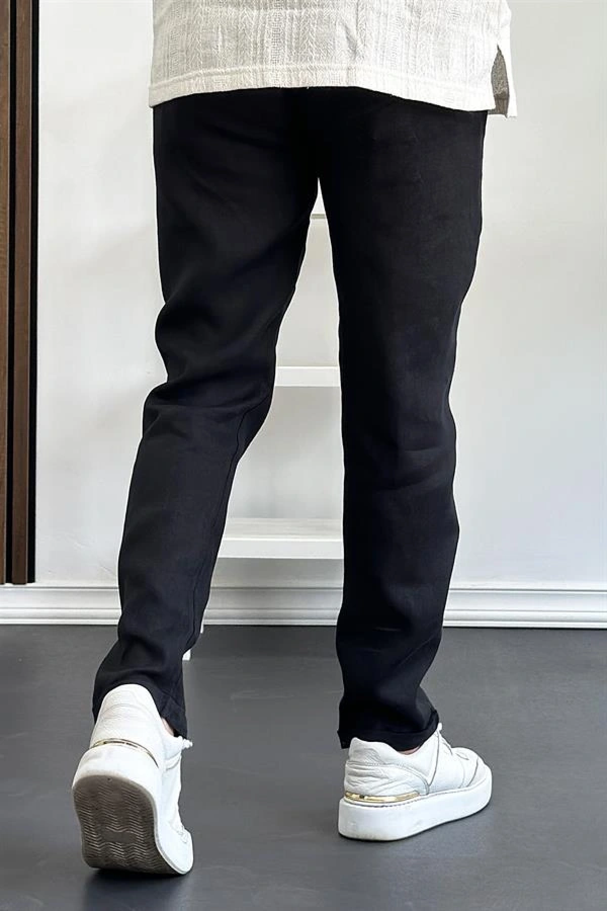 Erkek Slim Fit İnce Keten Pantolon Siyah Edw114