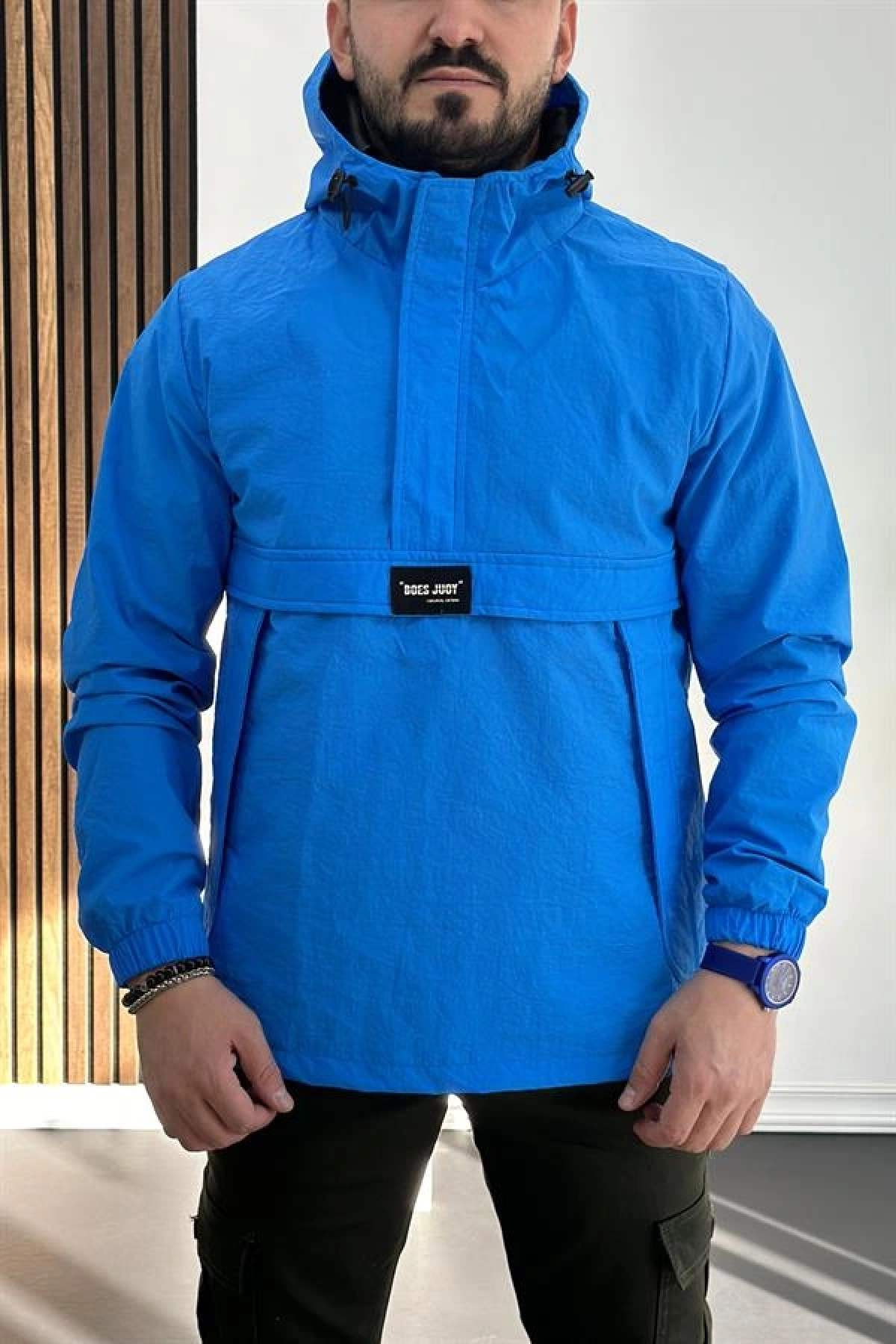 Erkek Slim Fit Kanguru Model İnce Mevsimlik Mavi Edw077