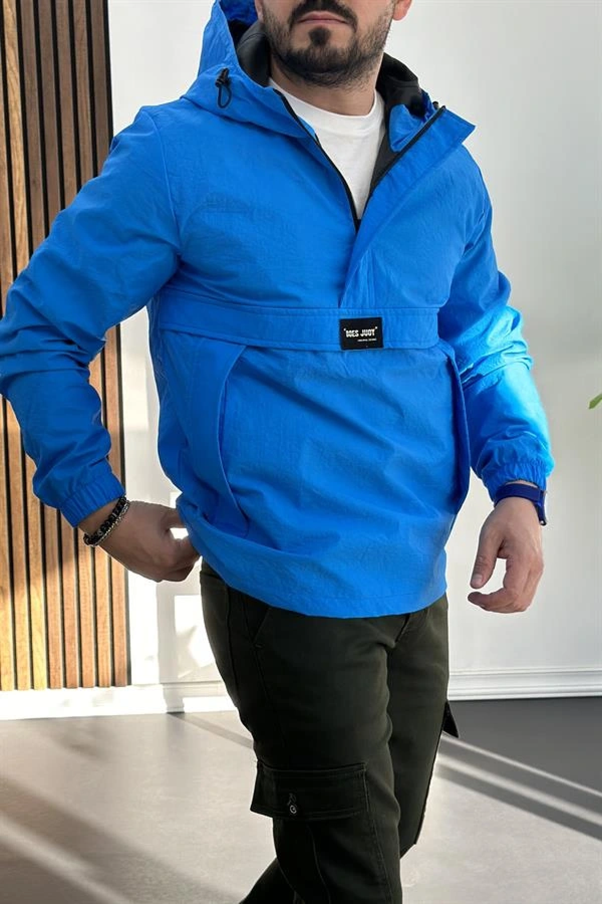 Erkek Slim Fit Kanguru Model İnce Mevsimlik Mavi Edw077