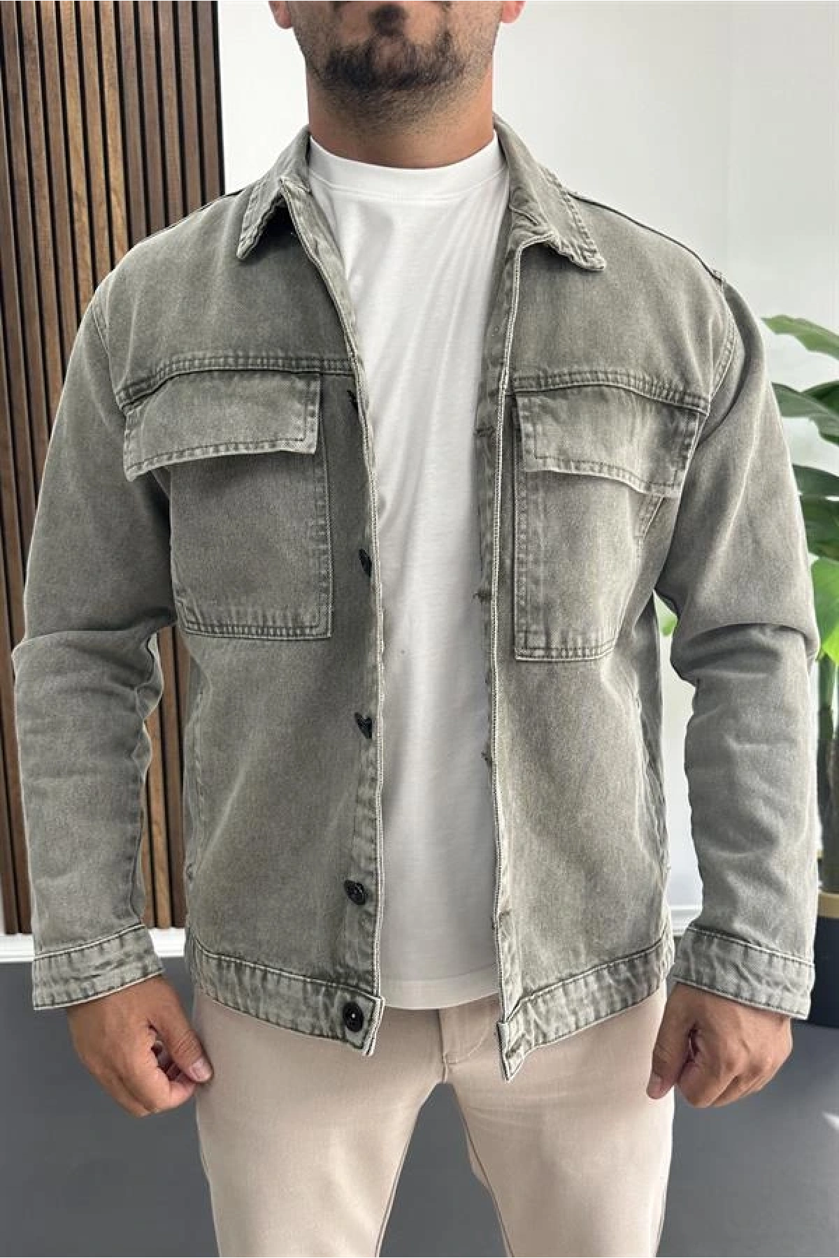 Erkek Slim Fit Kot Ceket Yeşil Edw414