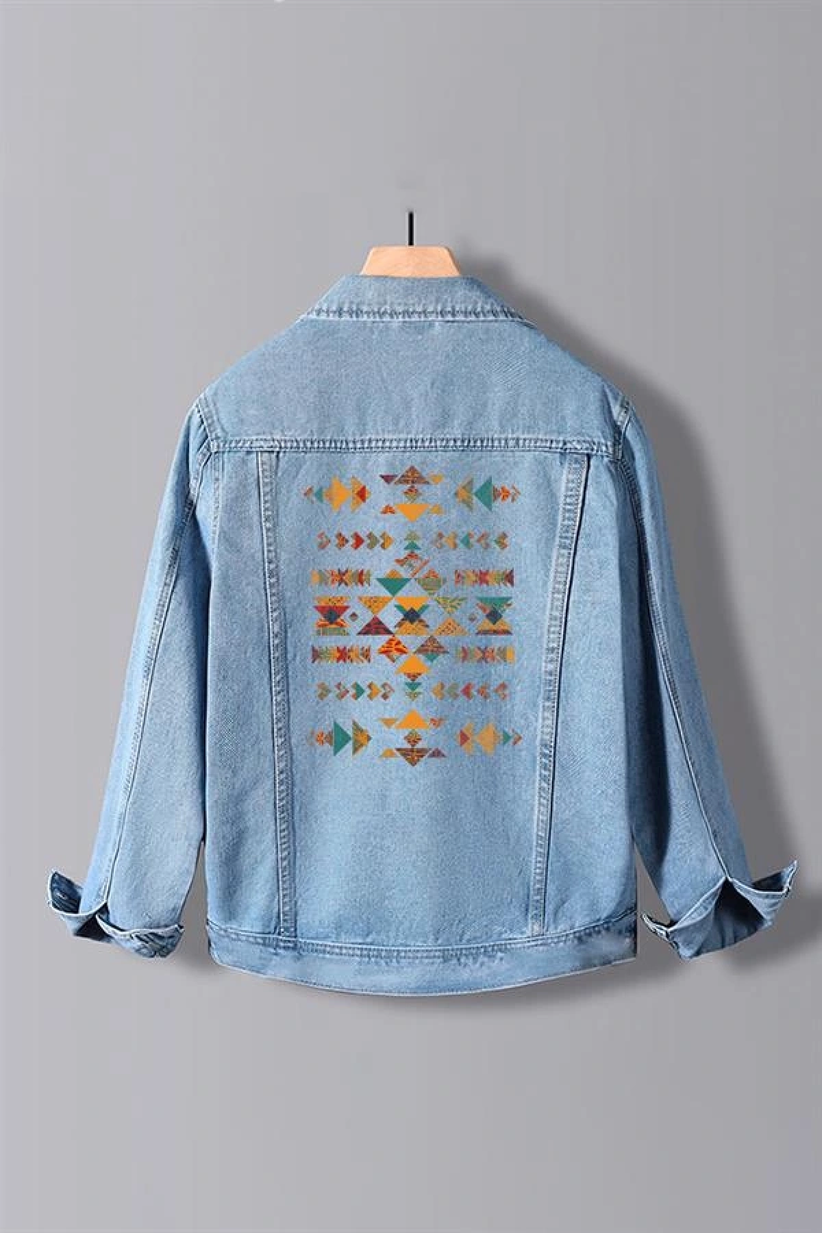 Erkek Slim Fit Sırt Baskılı Denim Kot Ceket Açık Mavi Edw374