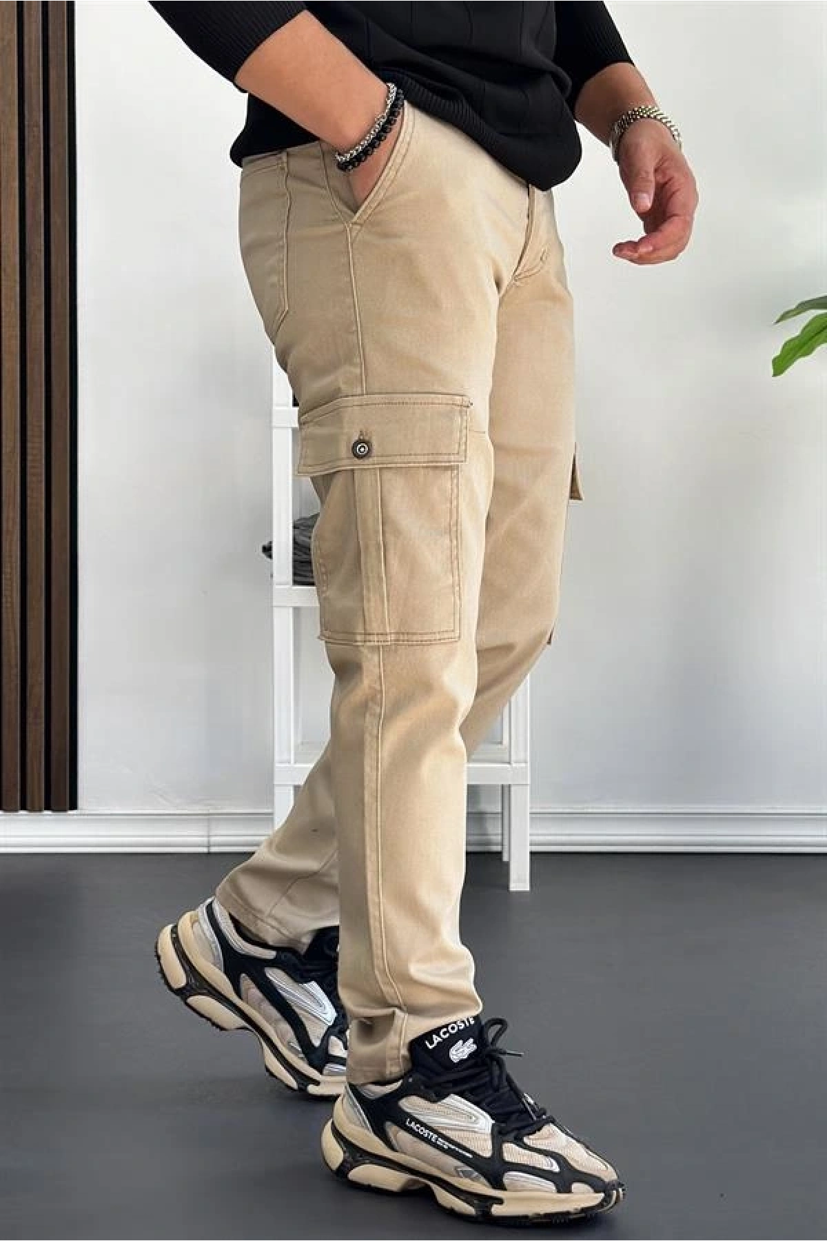 Erkek Yan Cepli Kargo Pantolon Krem Edw184
