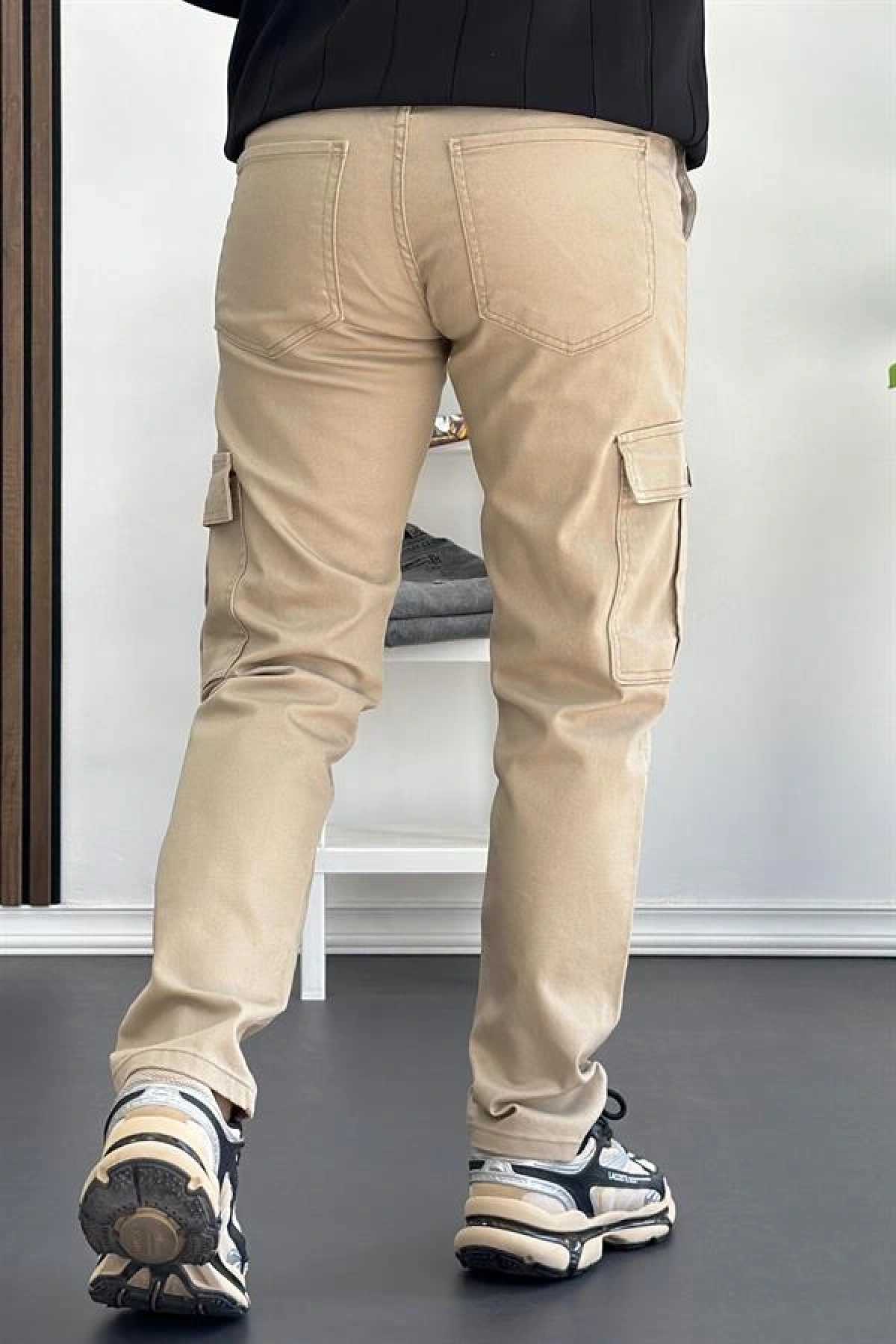 Erkek Yan Cepli Kargo Pantolon Krem Edw184