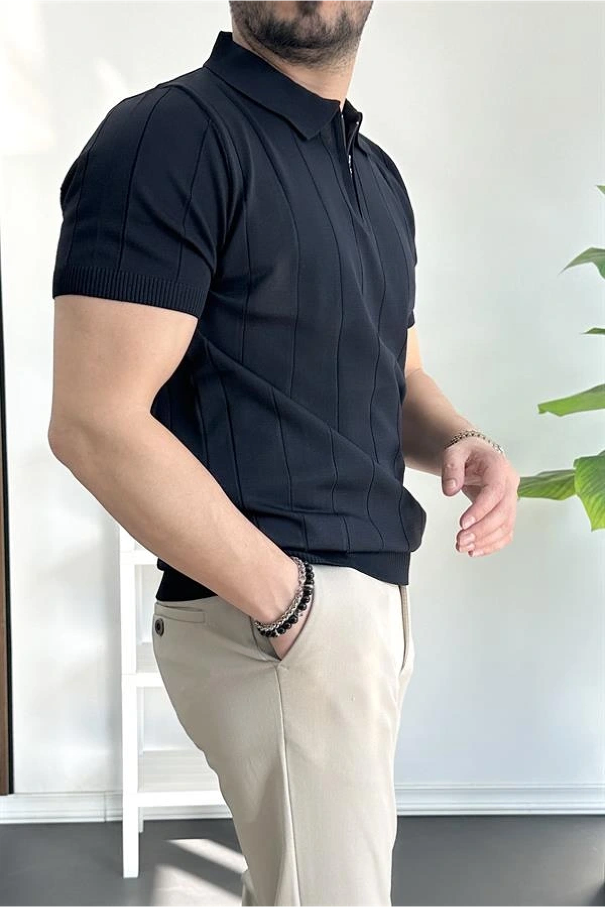 Erkek Yarım Fermuarlı Polo Yaka Tişört Lacivert Edw257