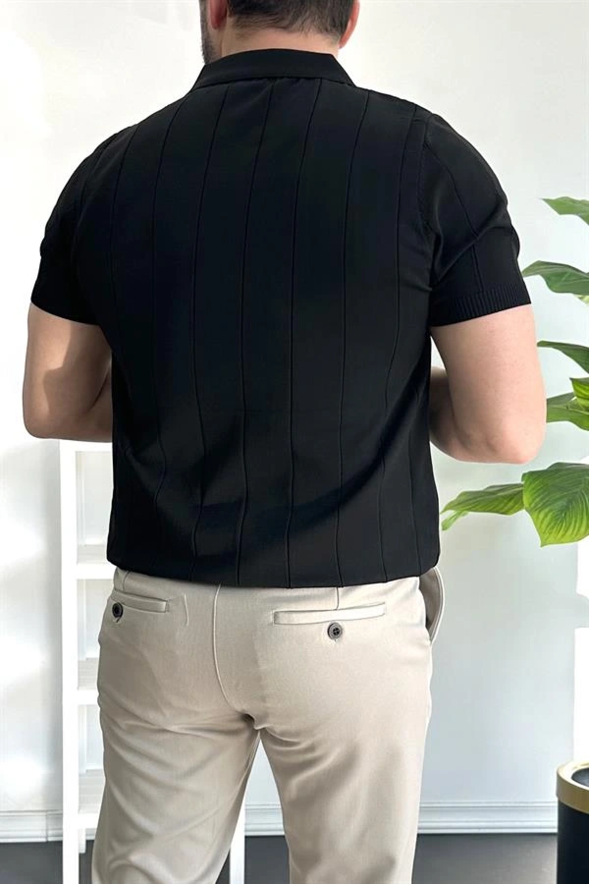 Erkek Yarım Fermuarlı Polo Yaka Tişört Siyah Edw257
