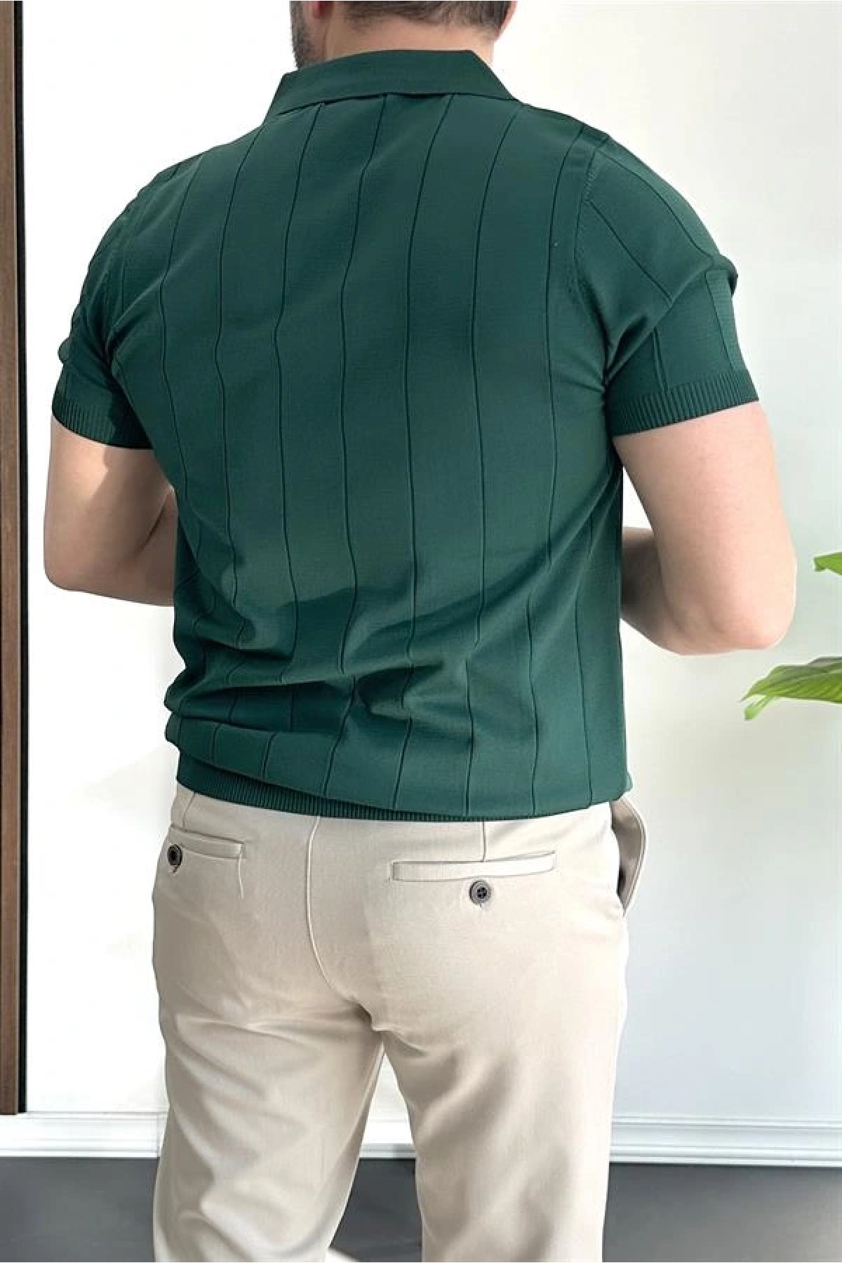 Erkek Yarım Fermuarlı Polo Yaka Tişört Yeşil Edw257
