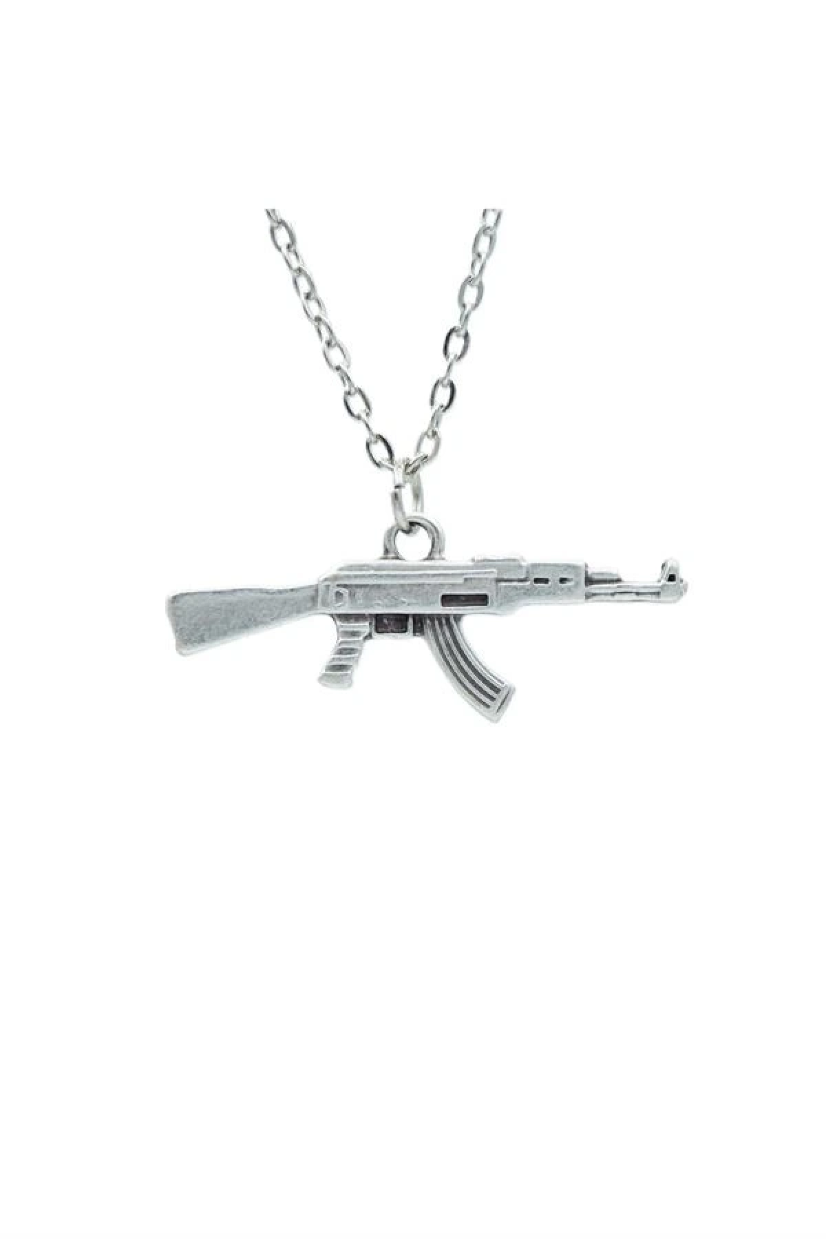 Keleş Ak-47 Kalaşnikof Gümüş Kaplama Kolye