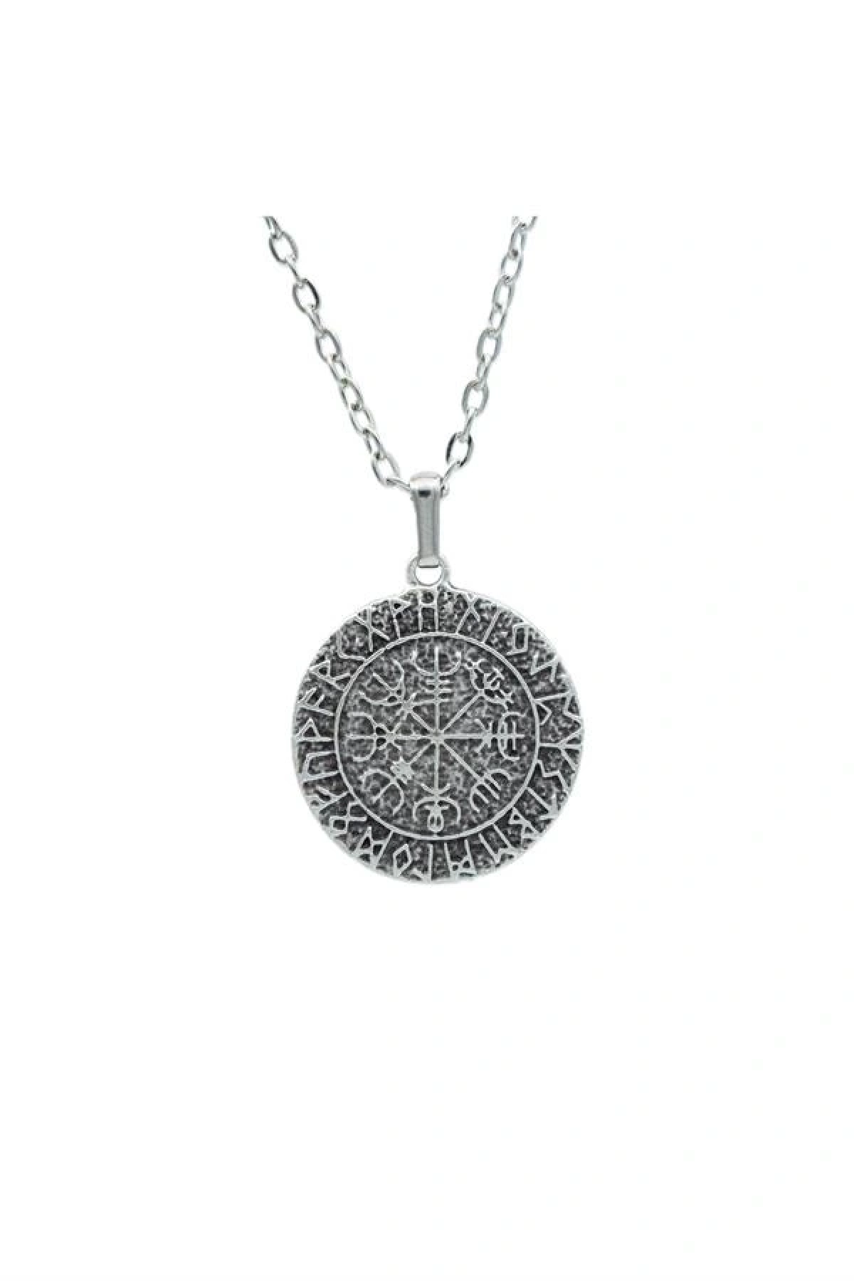 Vegvisir Viking Pusulası Gümüş Kaplama Kolye