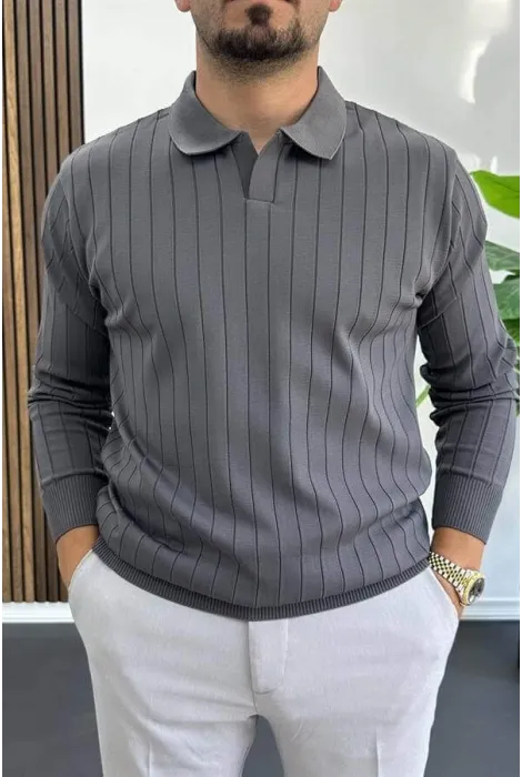 Erkek Açık Yaka Normal Kalıp Kazak Antrasit Edw412