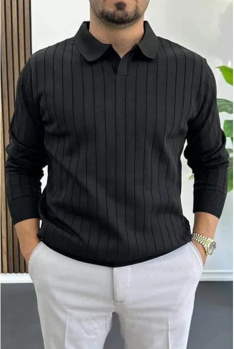 Erkek Açık Yaka Normal Kalıp Kazak Siyah Edw412