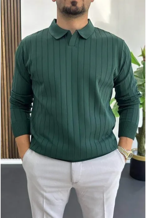 Erkek Açık Yaka Normal Kalıp Kazak Yeşil Edw412