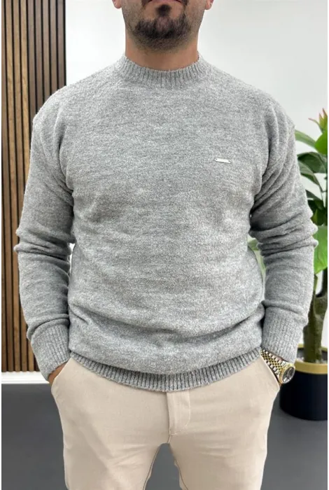 Erkek Bisiklet Yaka Buklet Kumaş Kazak Gri Edw419