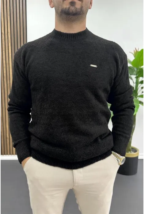 Erkek Bisiklet Yaka Buklet Kumaş Kazak Siyah Edw419