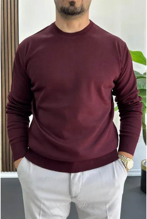 Erkek Bisiklet Yaka Normal Kalıp Kazak Bordo Edw410